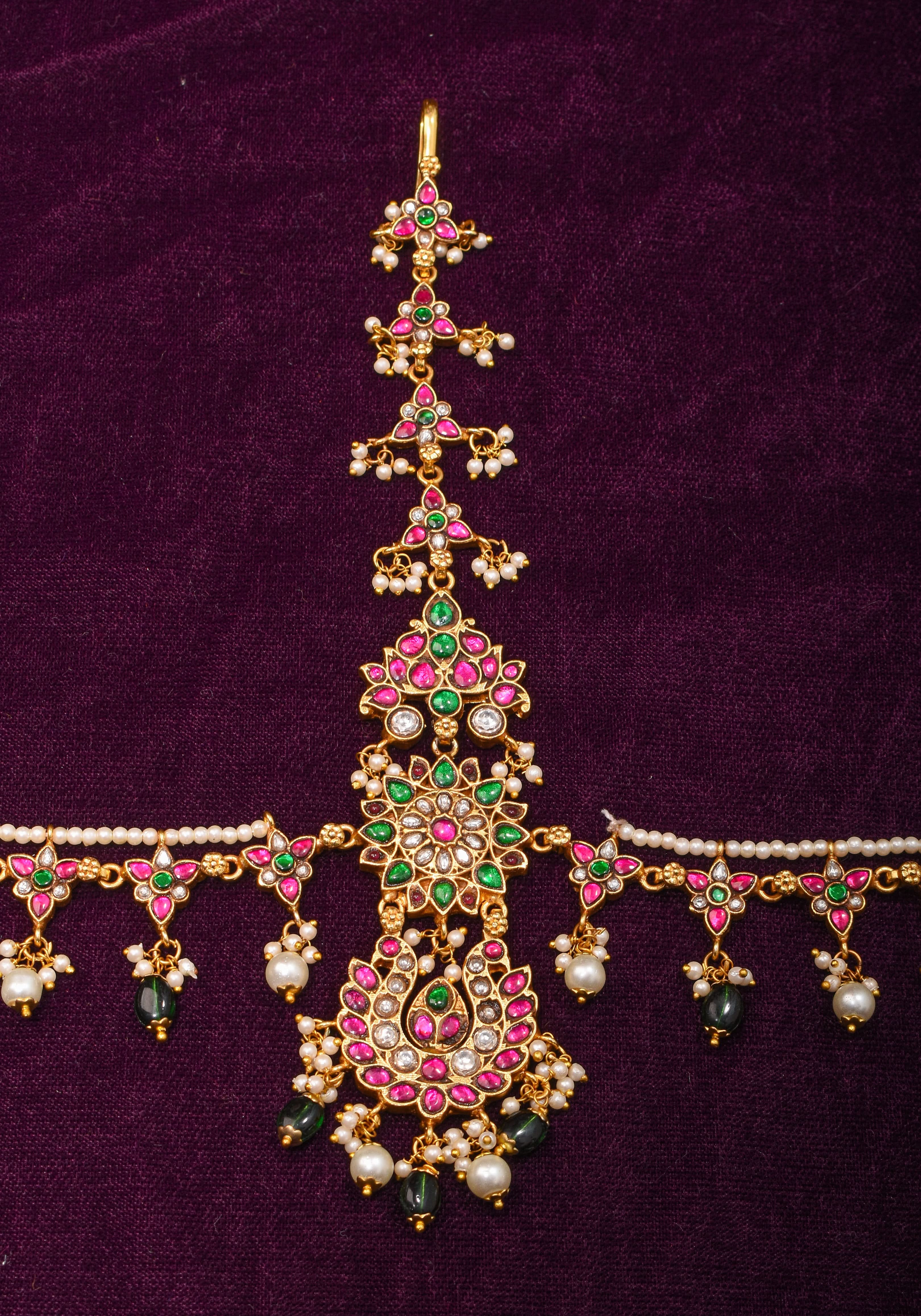 Maang Tika and Sheeshphool Ahmedabadi Kundan Hair Ornament | SHOBITAM