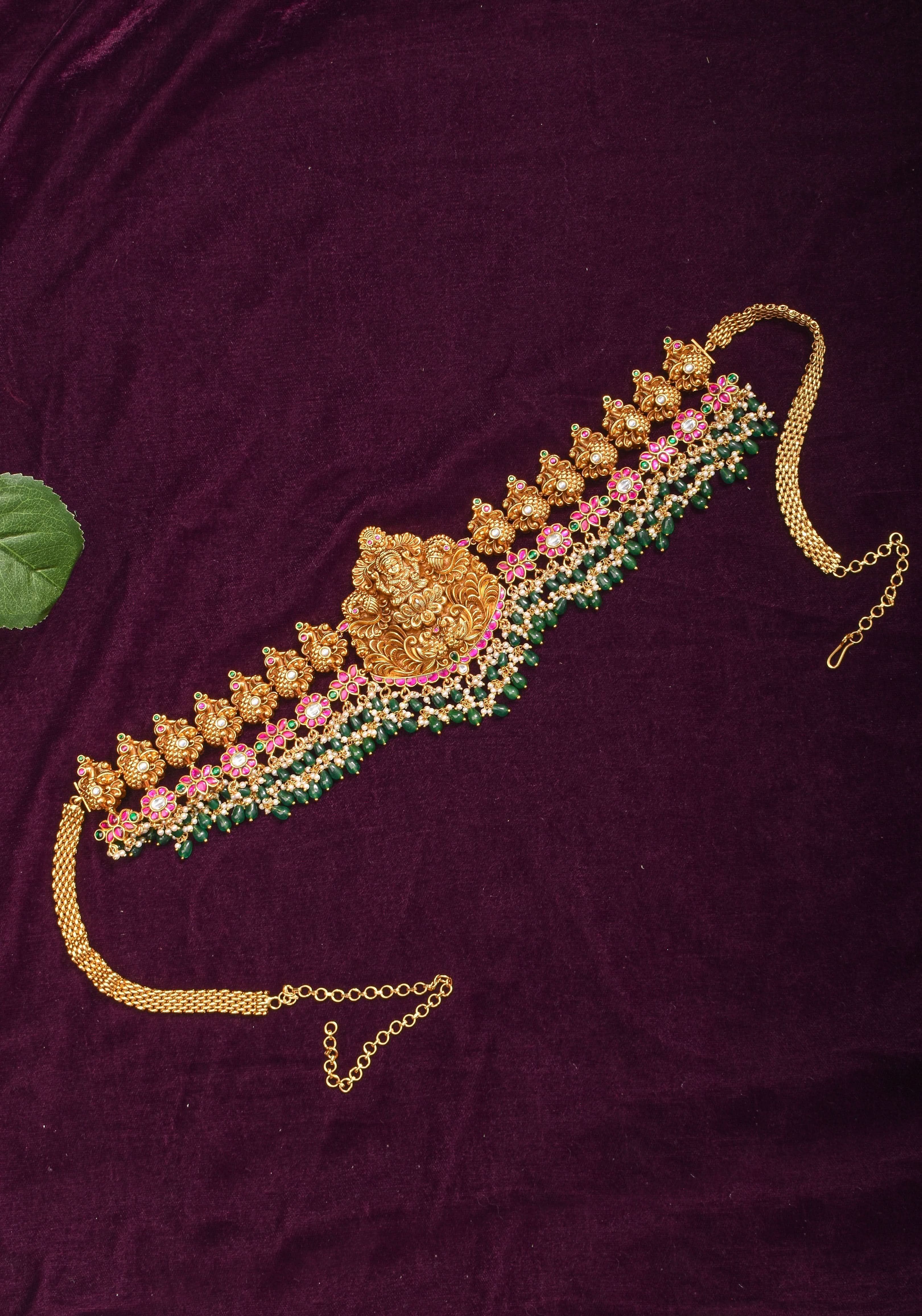 Nagas Handcrafted Lakshmi Hip Chain with Jadau Work | Shobitam Jewelry