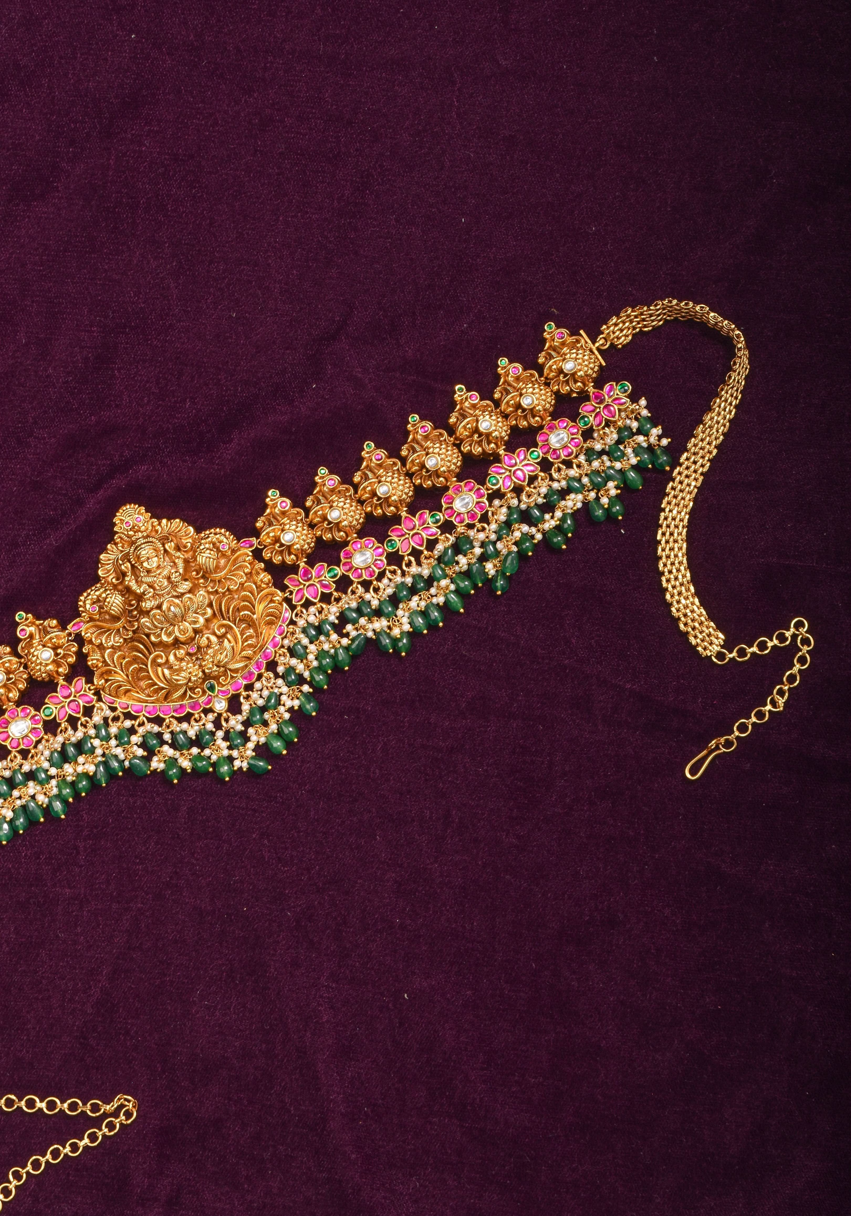 Nagas Handcrafted Lakshmi Hip Chain with Jadau Work | Shobitam Jewelry