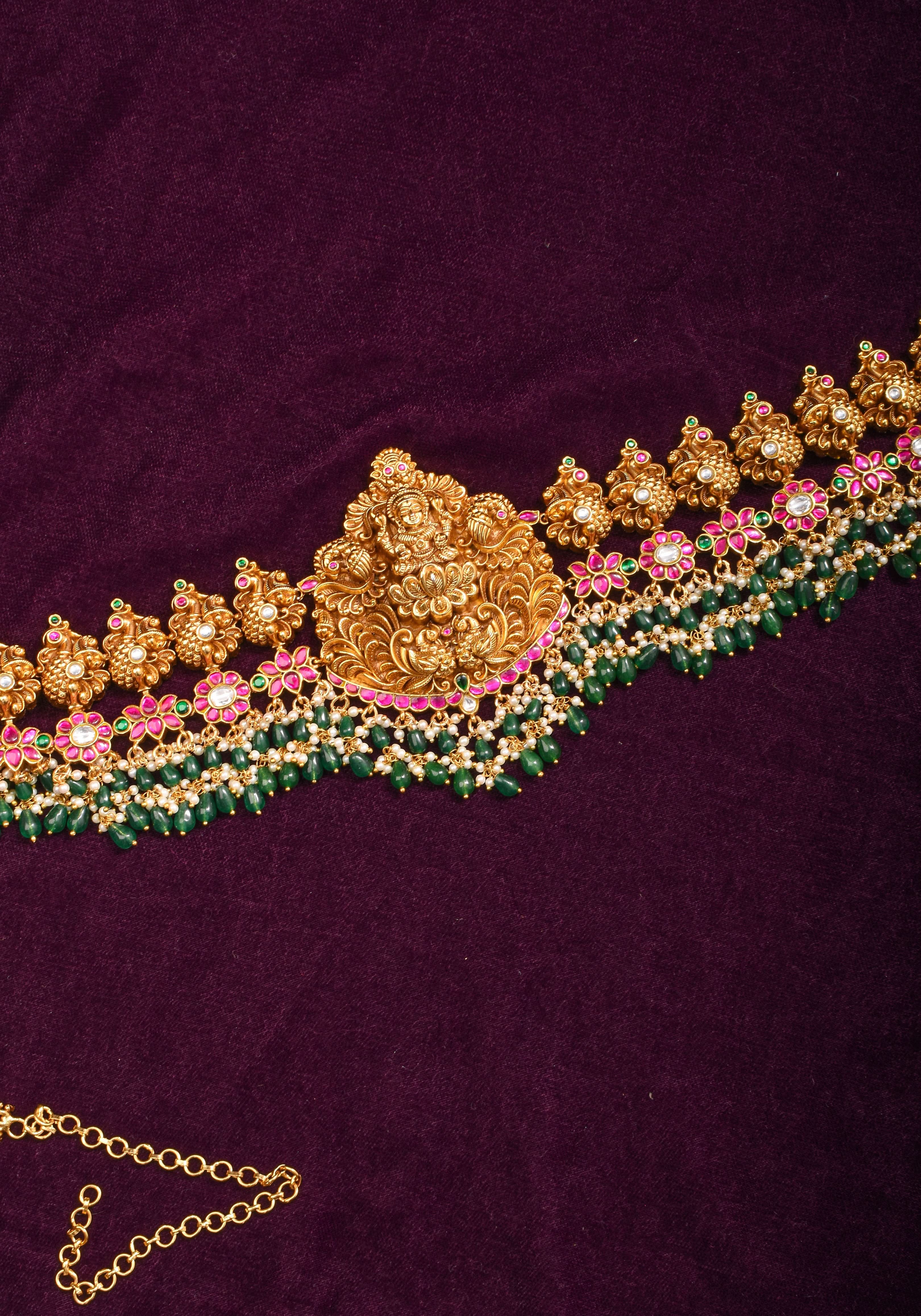 Nagas Handcrafted Lakshmi Hip Chain with Jadau Work | Shobitam Jewelry