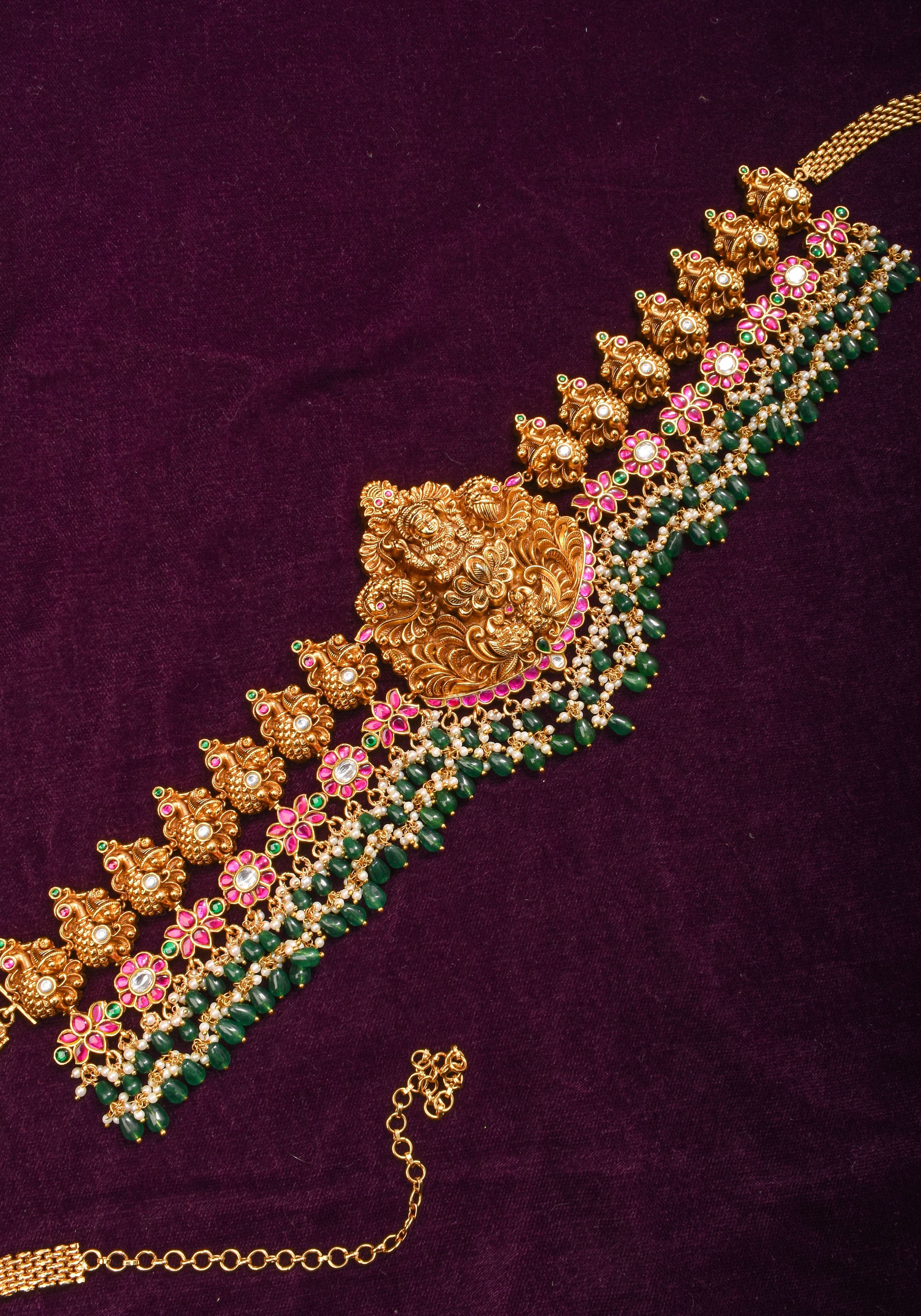 Nagas Handcrafted Lakshmi Hip Chain with Jadau Work | Shobitam Jewelry
