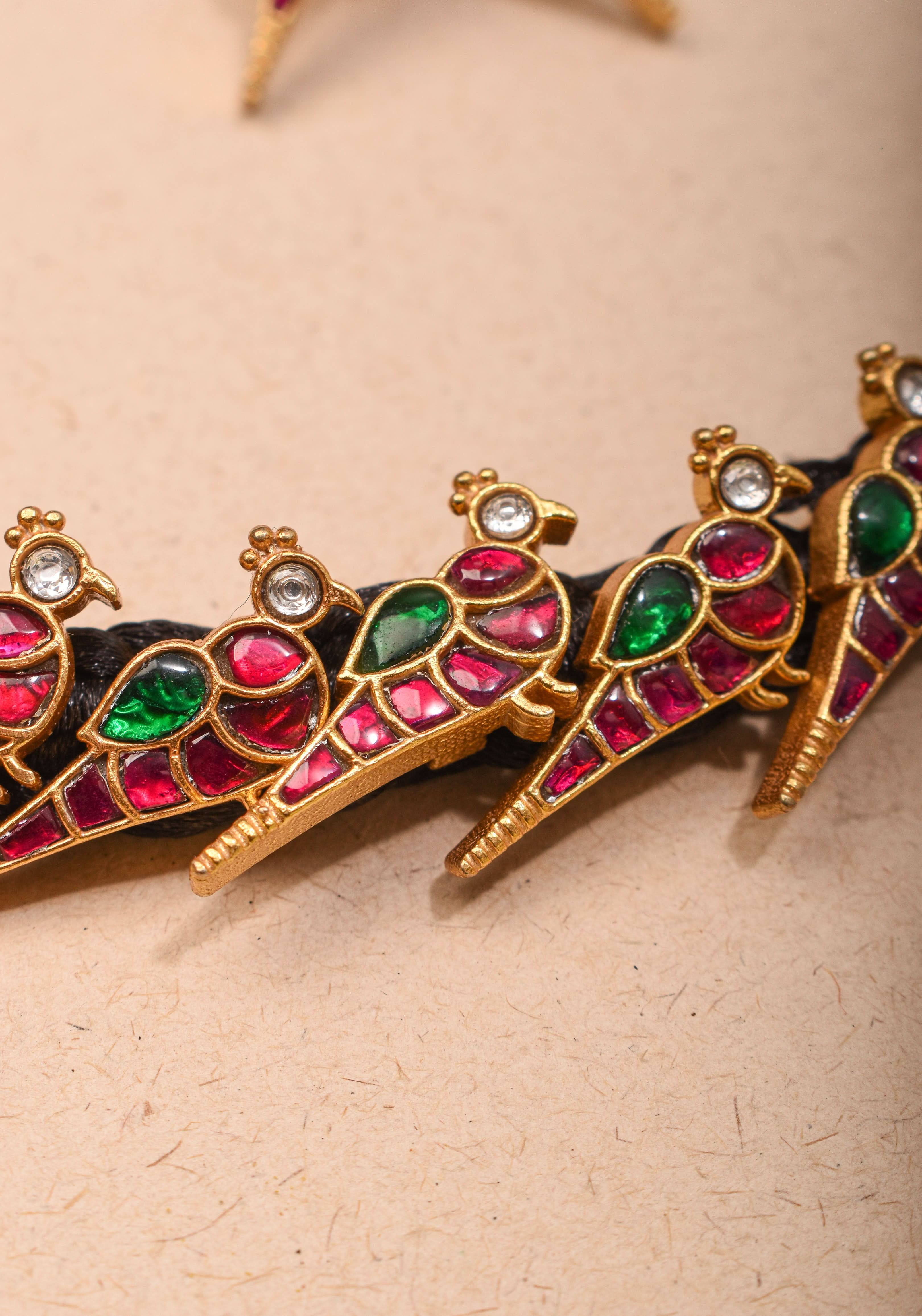 Peacock Choker Set With Kundan Stone in Black Thread And Matching Earrings | SHOBITAM