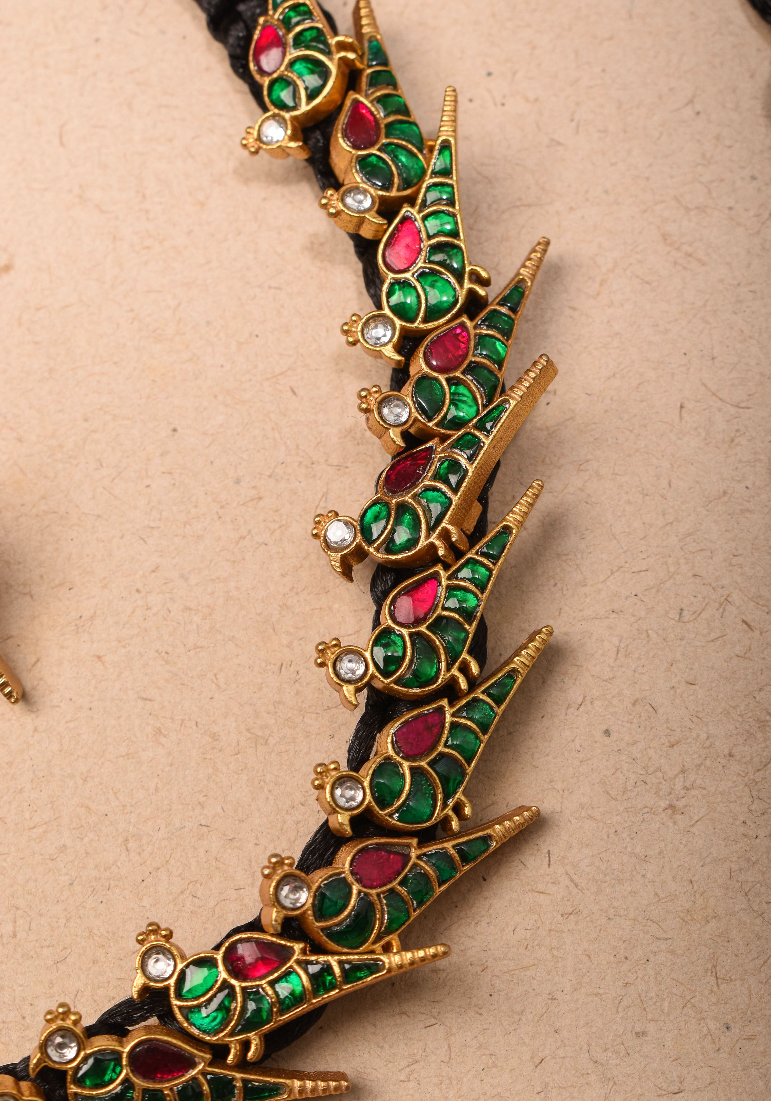 Peacock Choker Set With Kundan Stone in Black Thread And Matching Earrings | Shobitam