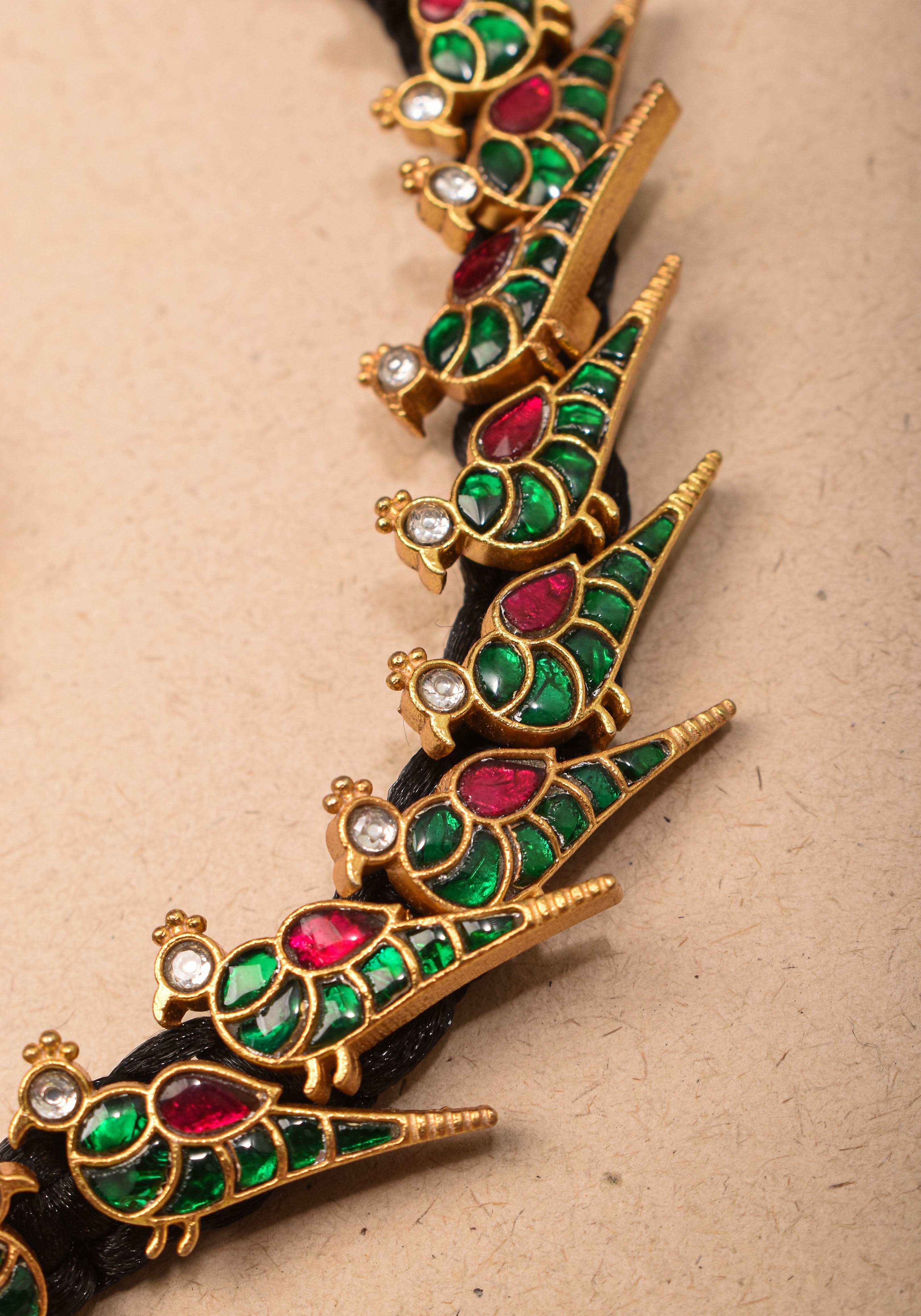 Peacock Choker Set With Kundan Stone in Black Thread And Matching Earrings | Shobitam