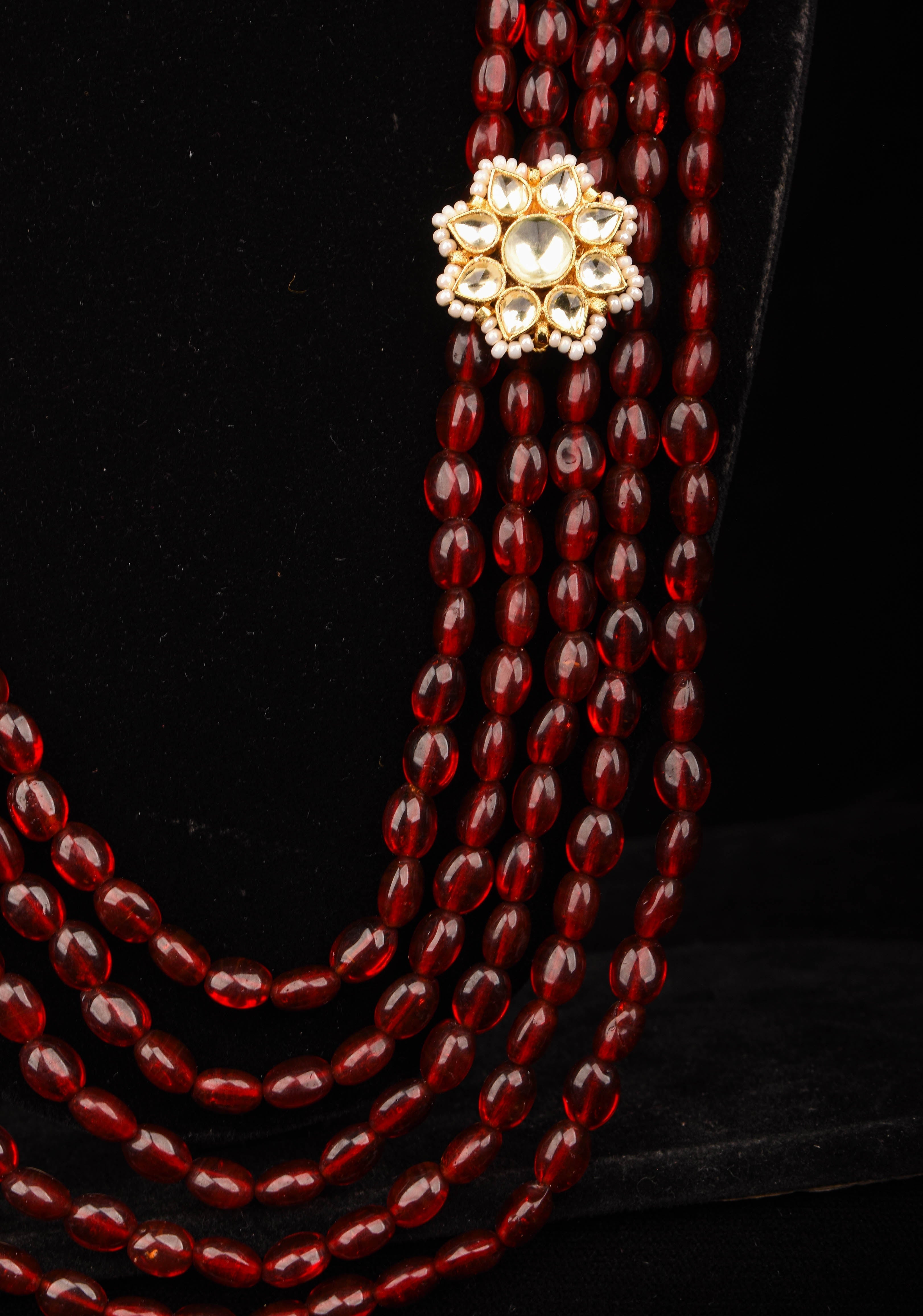 Multistrand beads Ahmedabadi Jadau kundan Long Necklace set | SHOBITAM