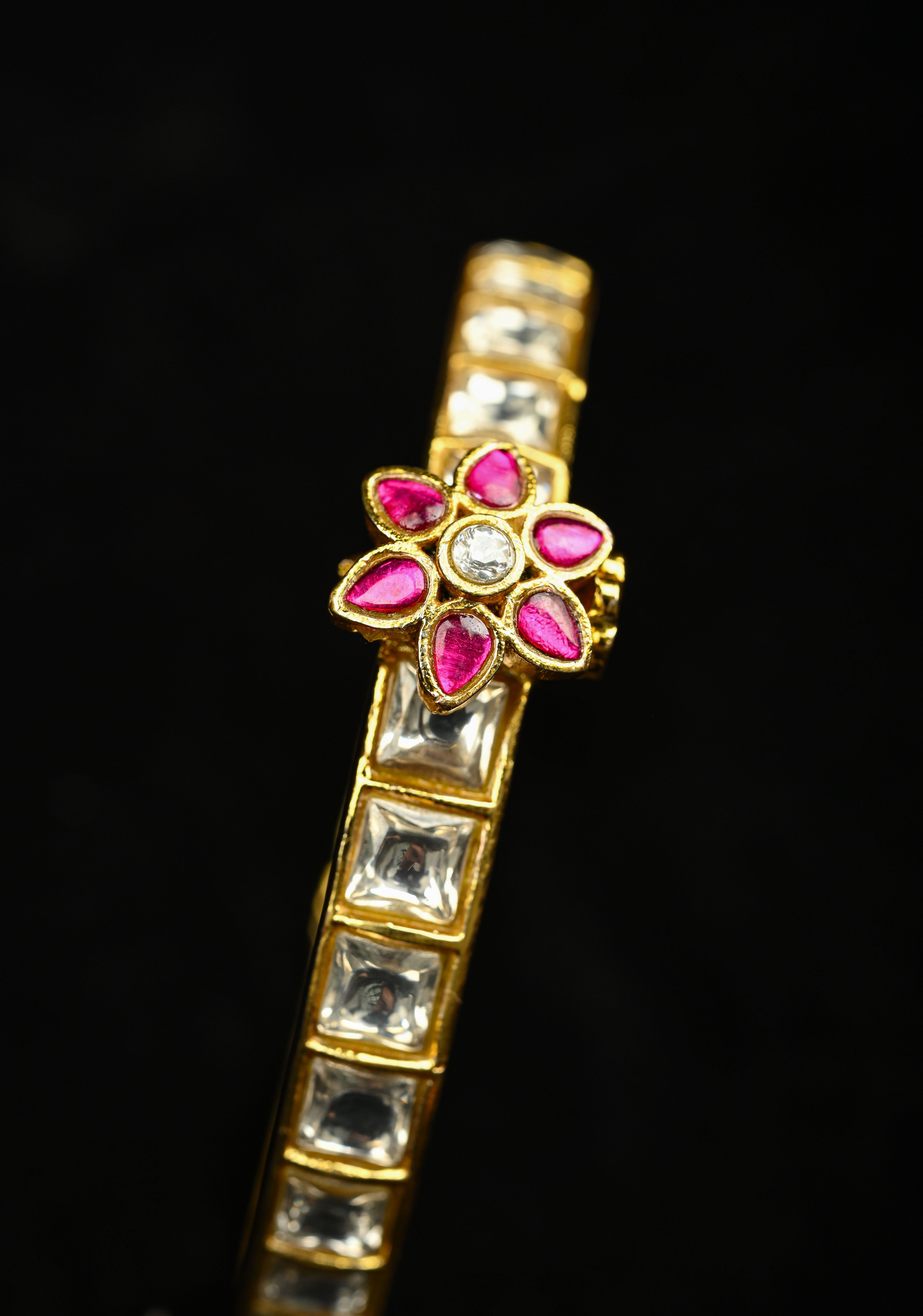 2.4-2.6 size Kemp Square White Stone Studded Openable kadaa - Single PIece | SHOBITAM