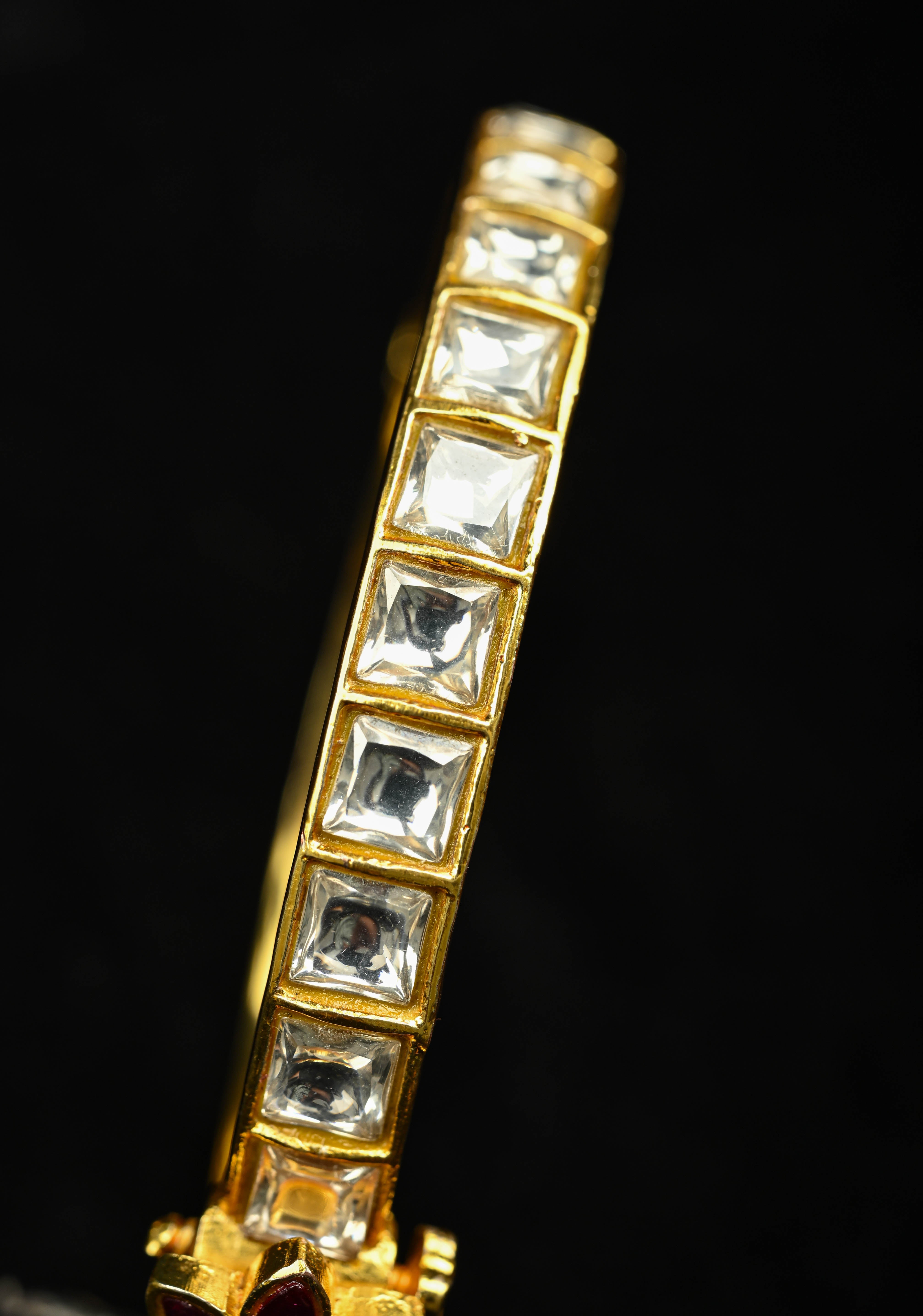 2.4-2.6 size Kemp Square White Stone Studded Openable kadaa - Single PIece | SHOBITAM