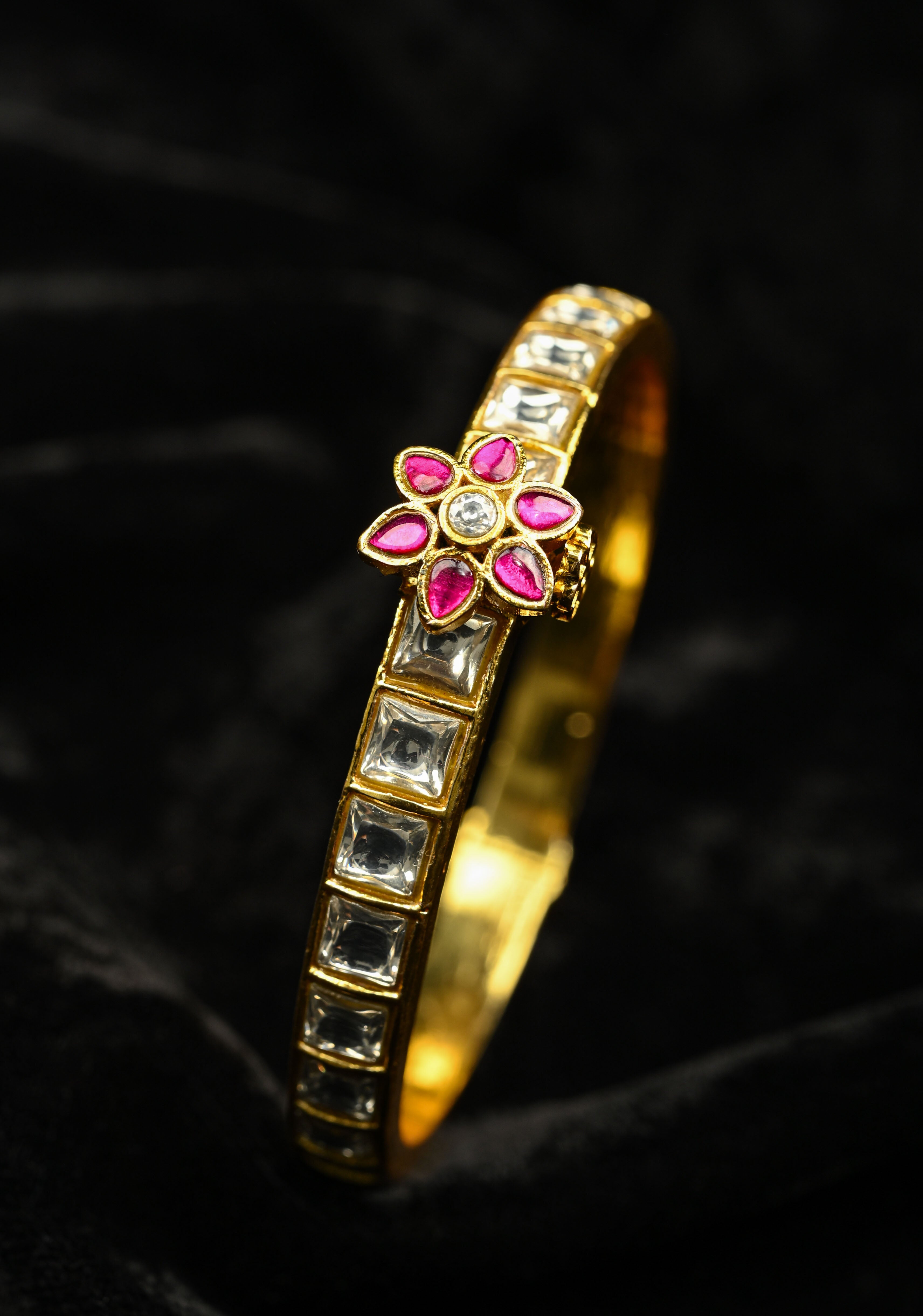 2.4-2.6 size Kemp Square White Stone Studded Openable kadaa - Single PIece | SHOBITAM