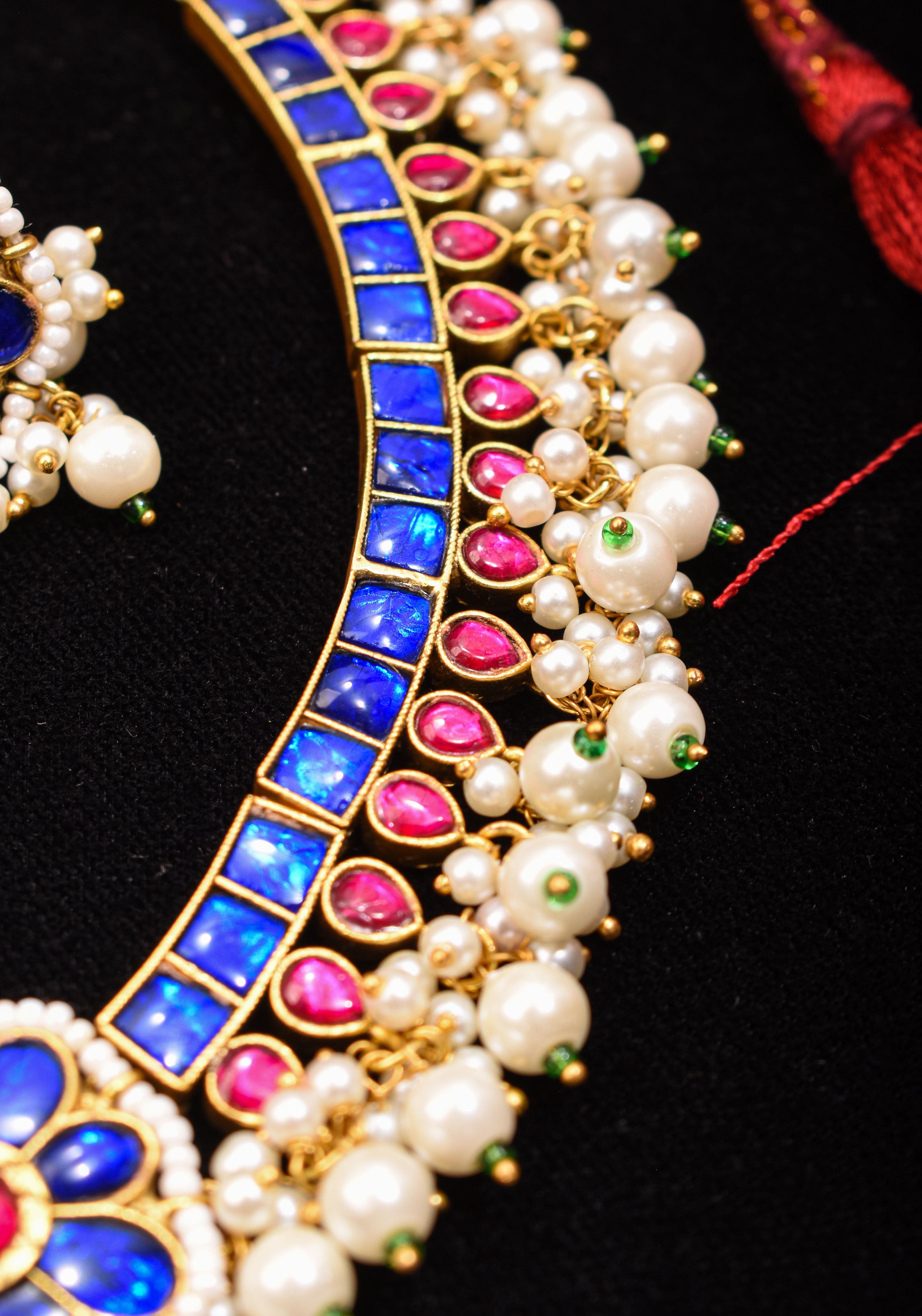 Blue and Pink Stone Jadau Necklace and Earring Set | SHOBITAM