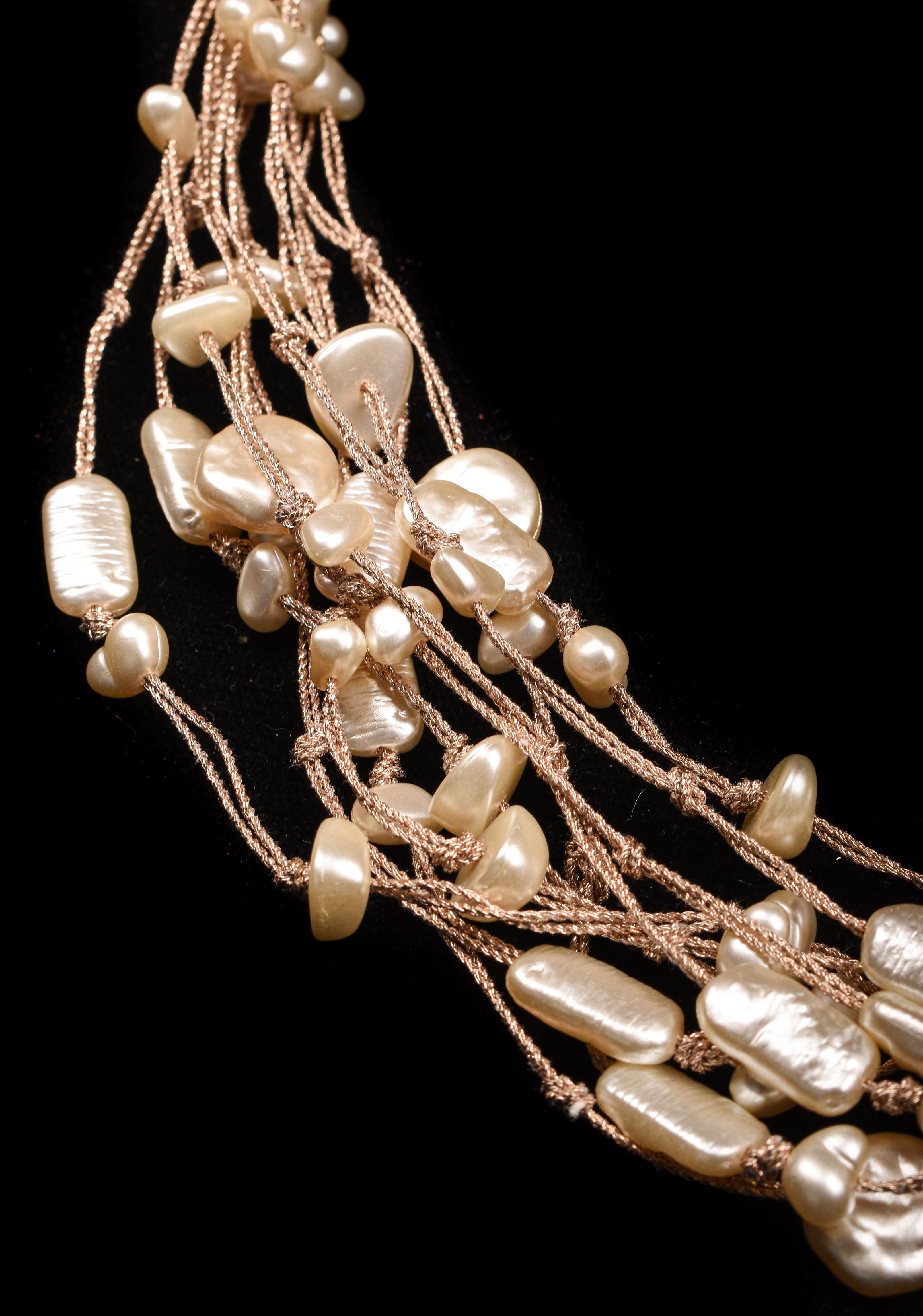 Baroque pearls multistrand contemporary necklace in Ivory, no earrings | Shobitam