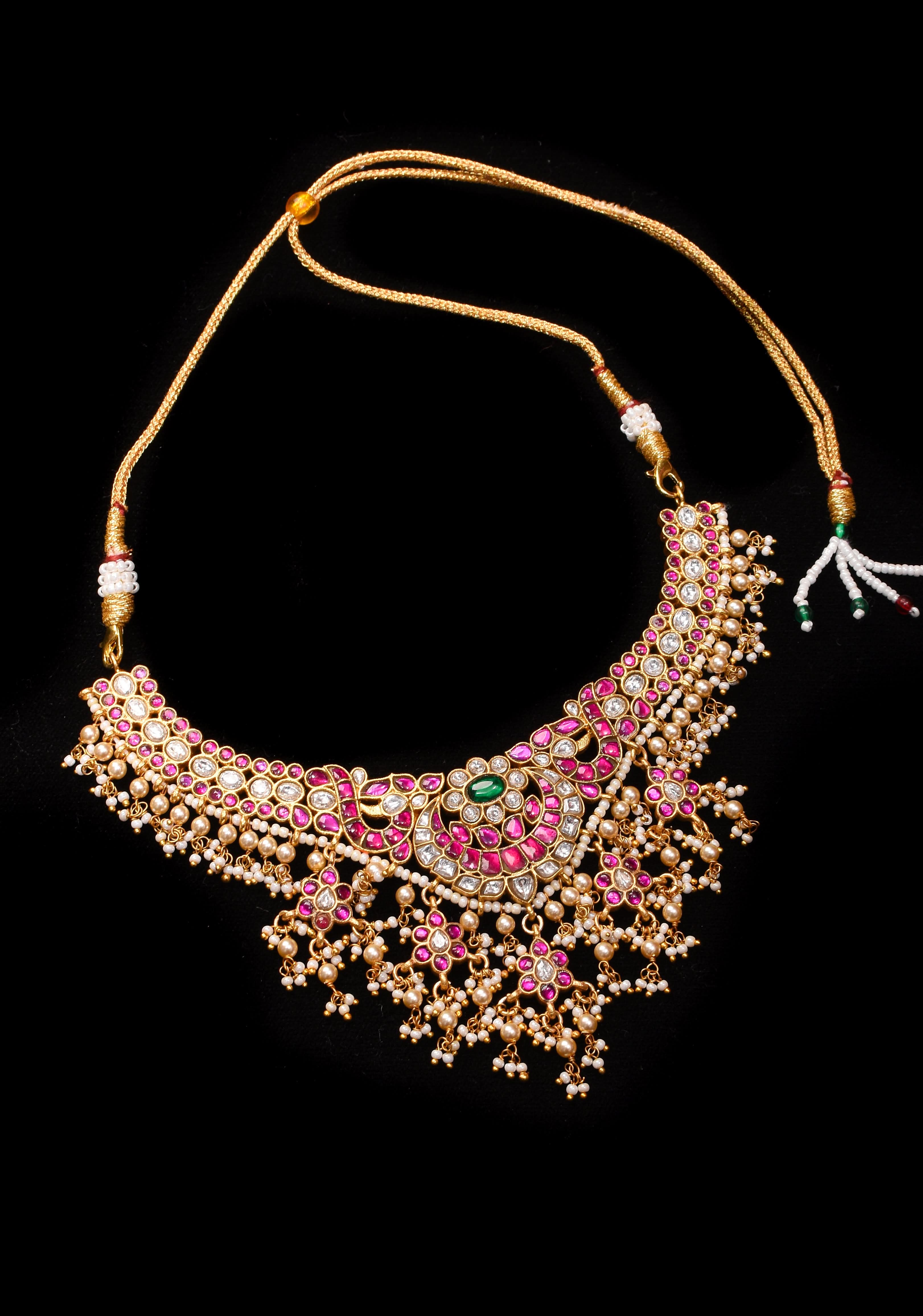 Jadau Necklace with dangling Pearls No Earrings | Shobitam