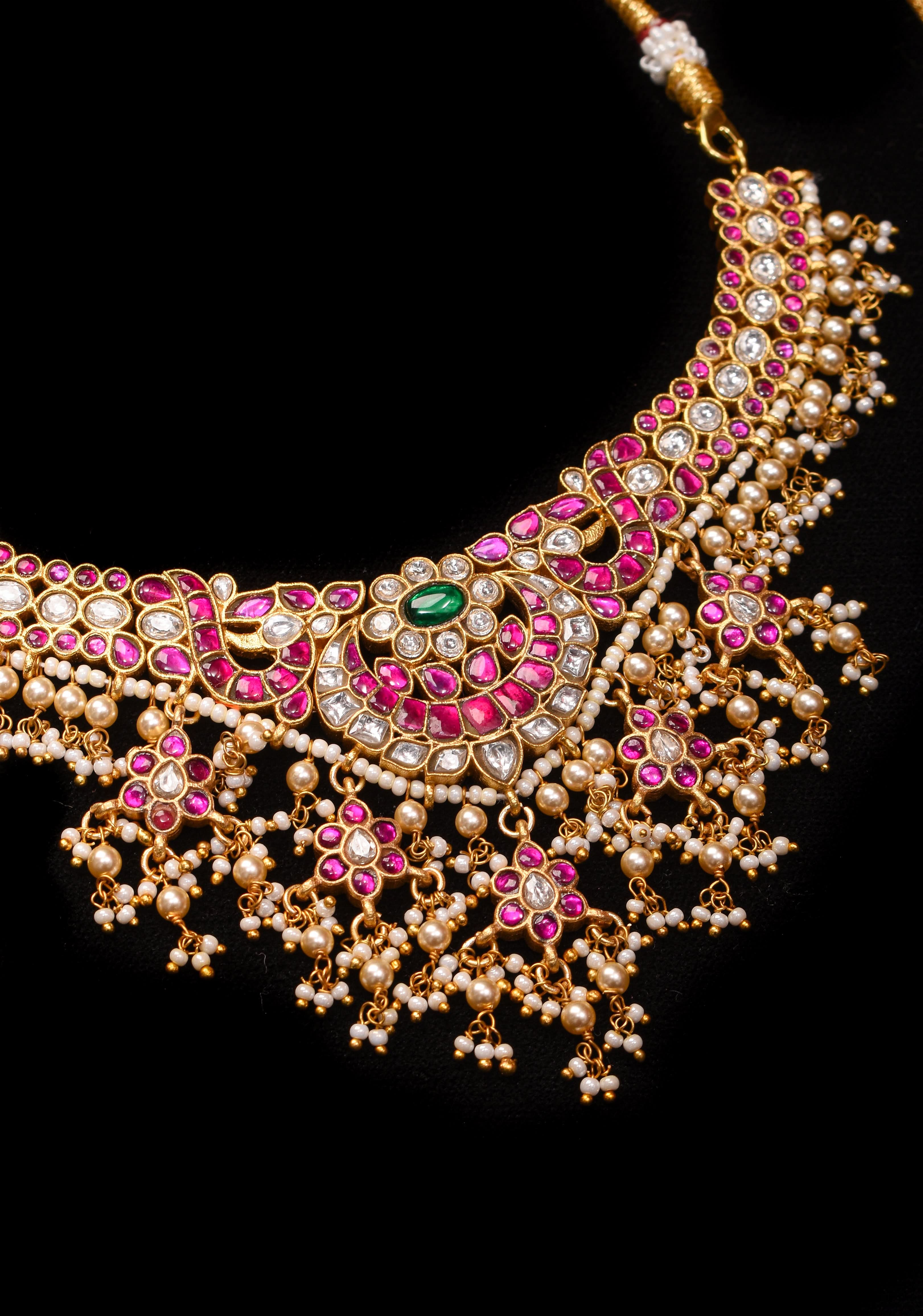 Jadau Necklace with dangling Pearls No Earrings | Shobitam