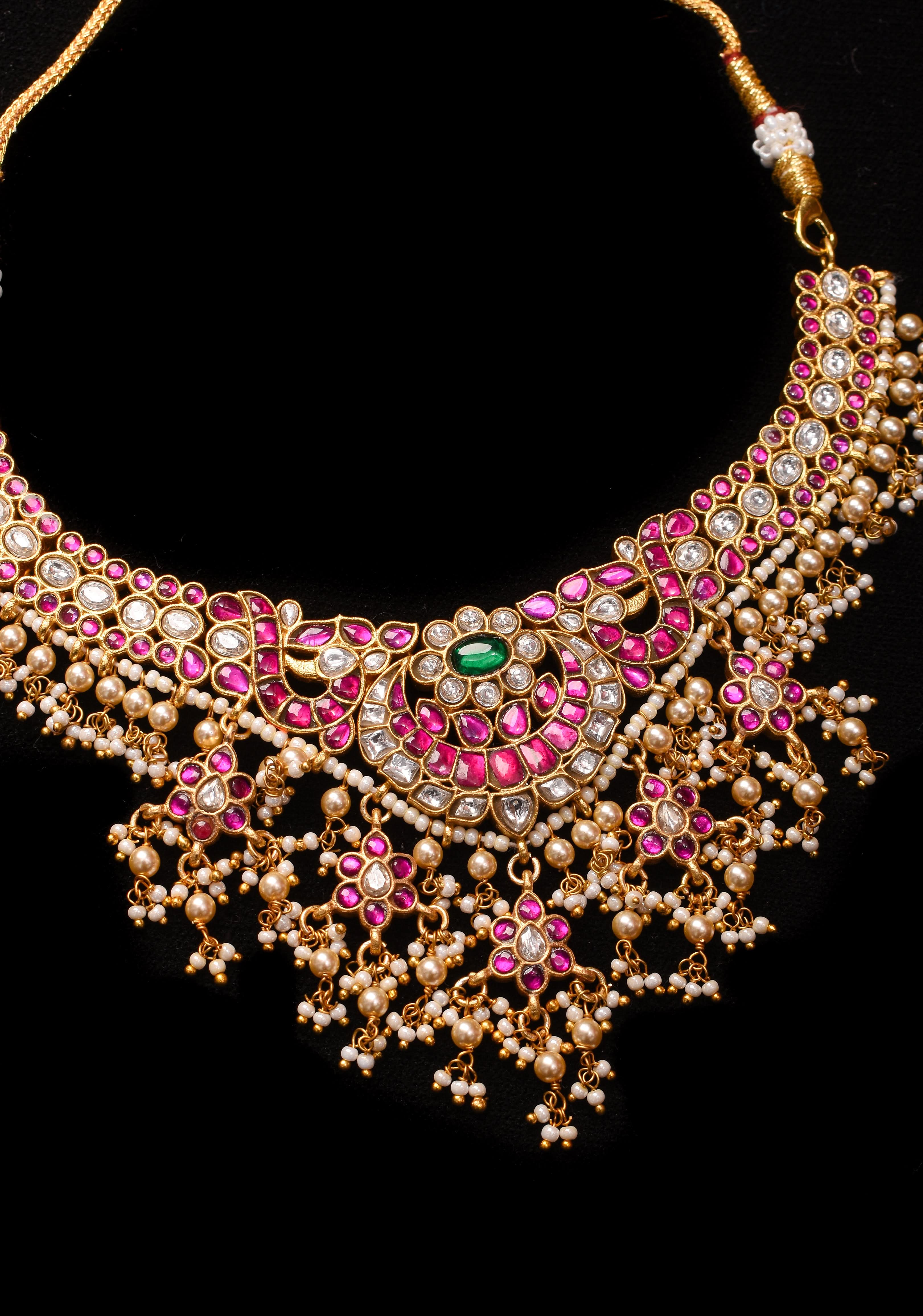 Jadau Necklace with dangling Pearls No Earrings | Shobitam
