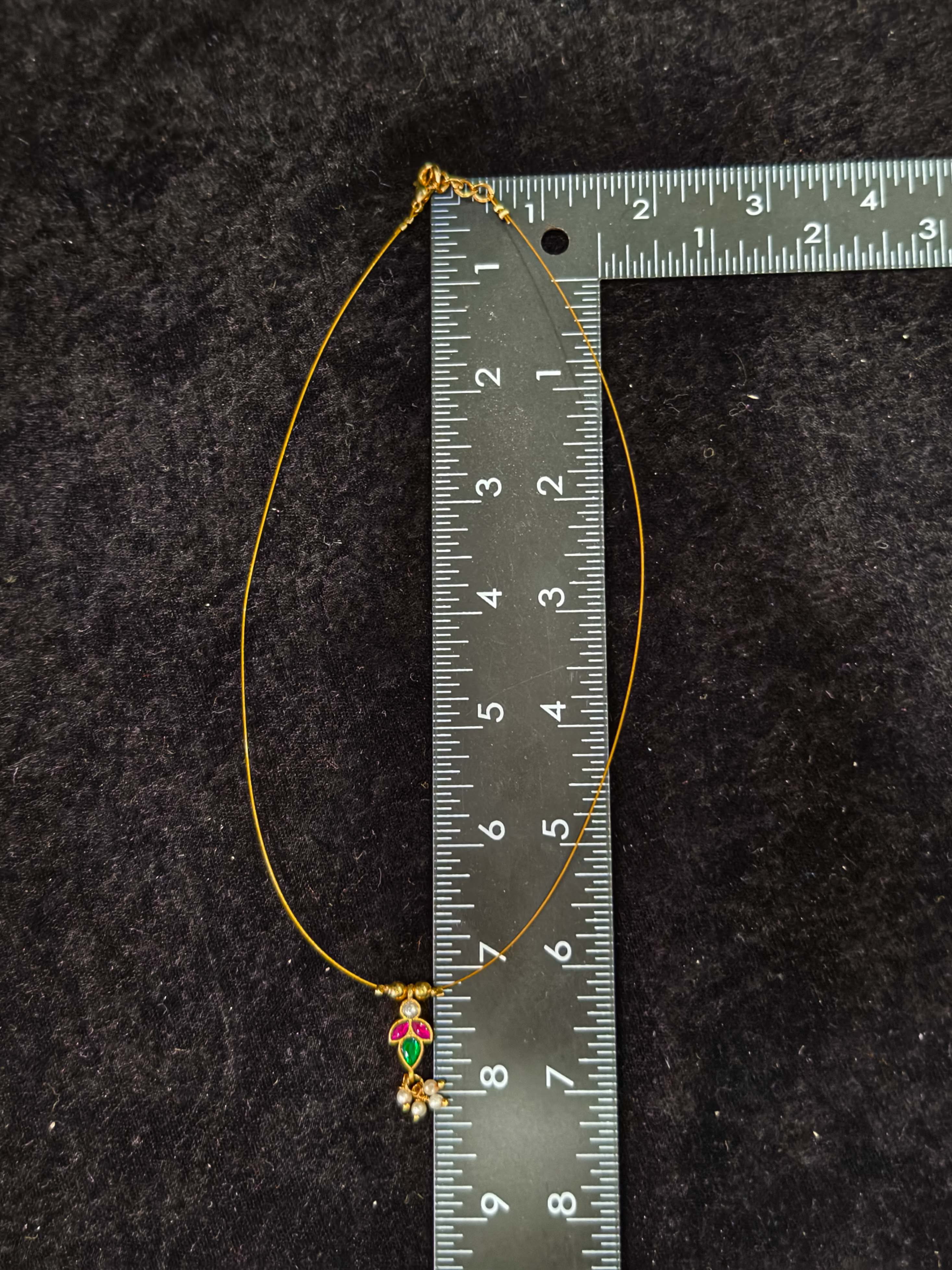 Invisible wire design with Floral Pendant and Jadau Green,Pink Stone | SHOBITAM