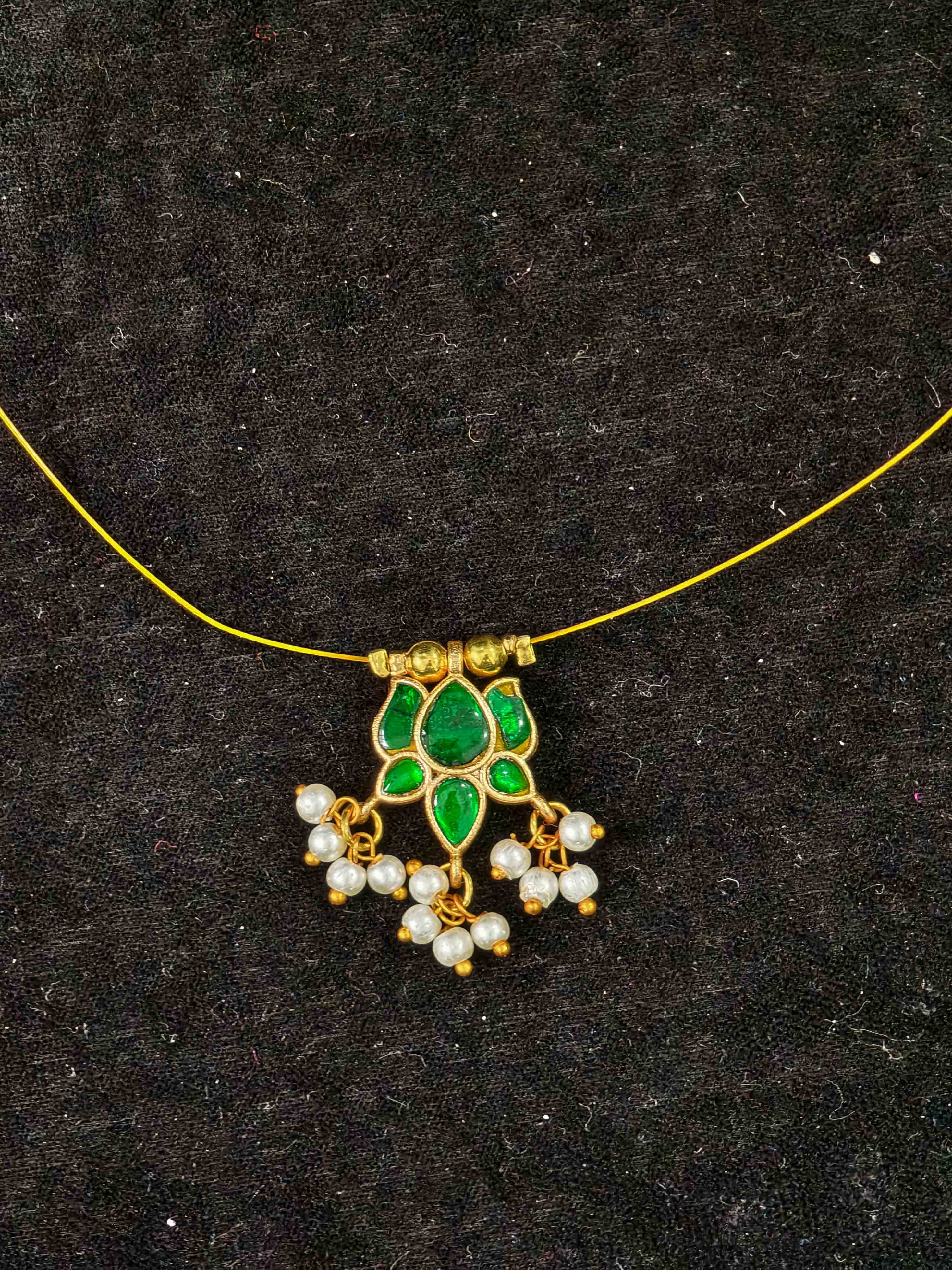 Invisible wire chain with Green Jadau Lotus Pendant | SHOBITAM