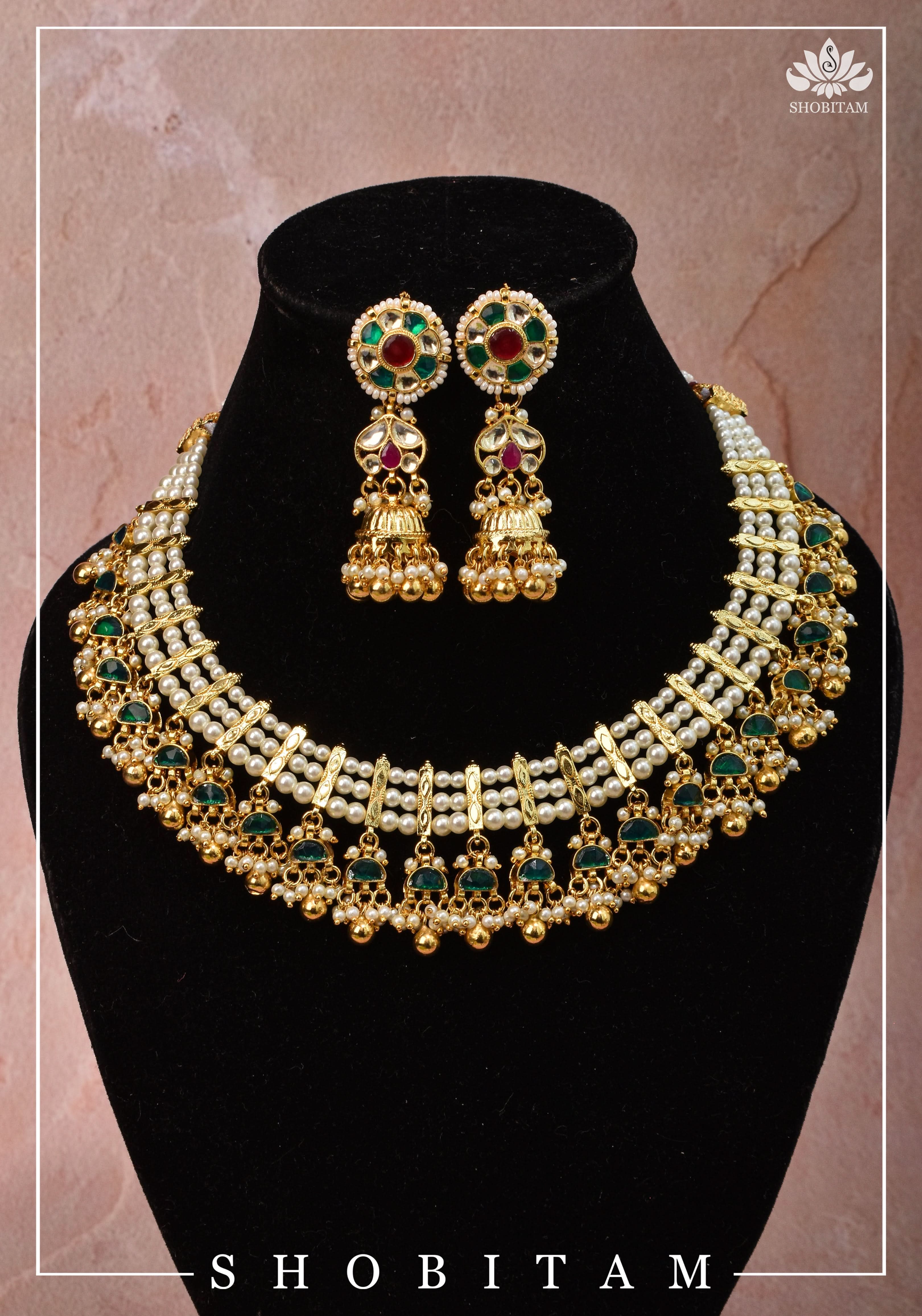 Beautiful Ahmedabadi Kundan Jadau Gold design necklace set | Shobitam Jewelry