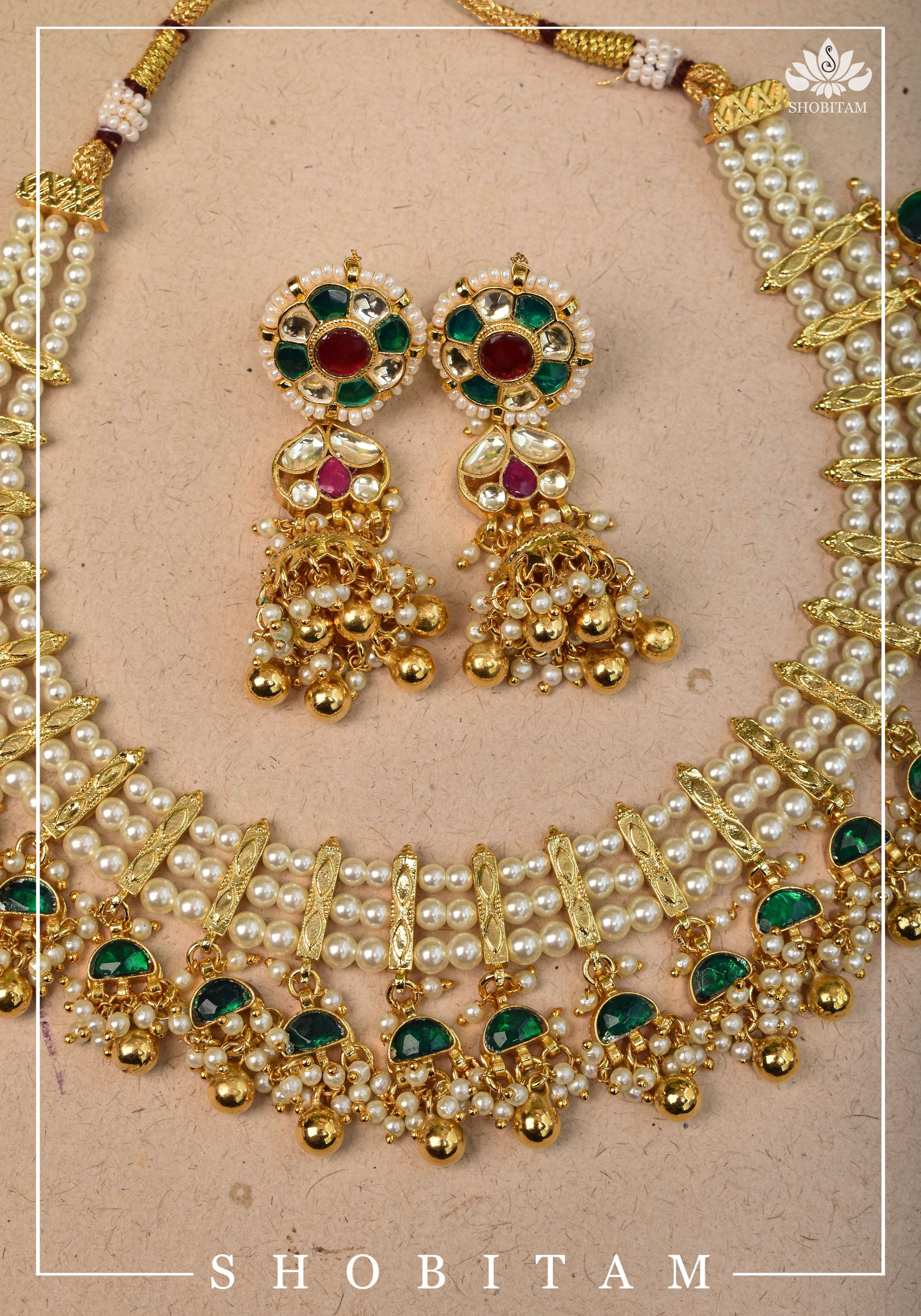Beautiful Ahmedabadi Kundan Jadau Gold design necklace set | Shobitam Jewelry