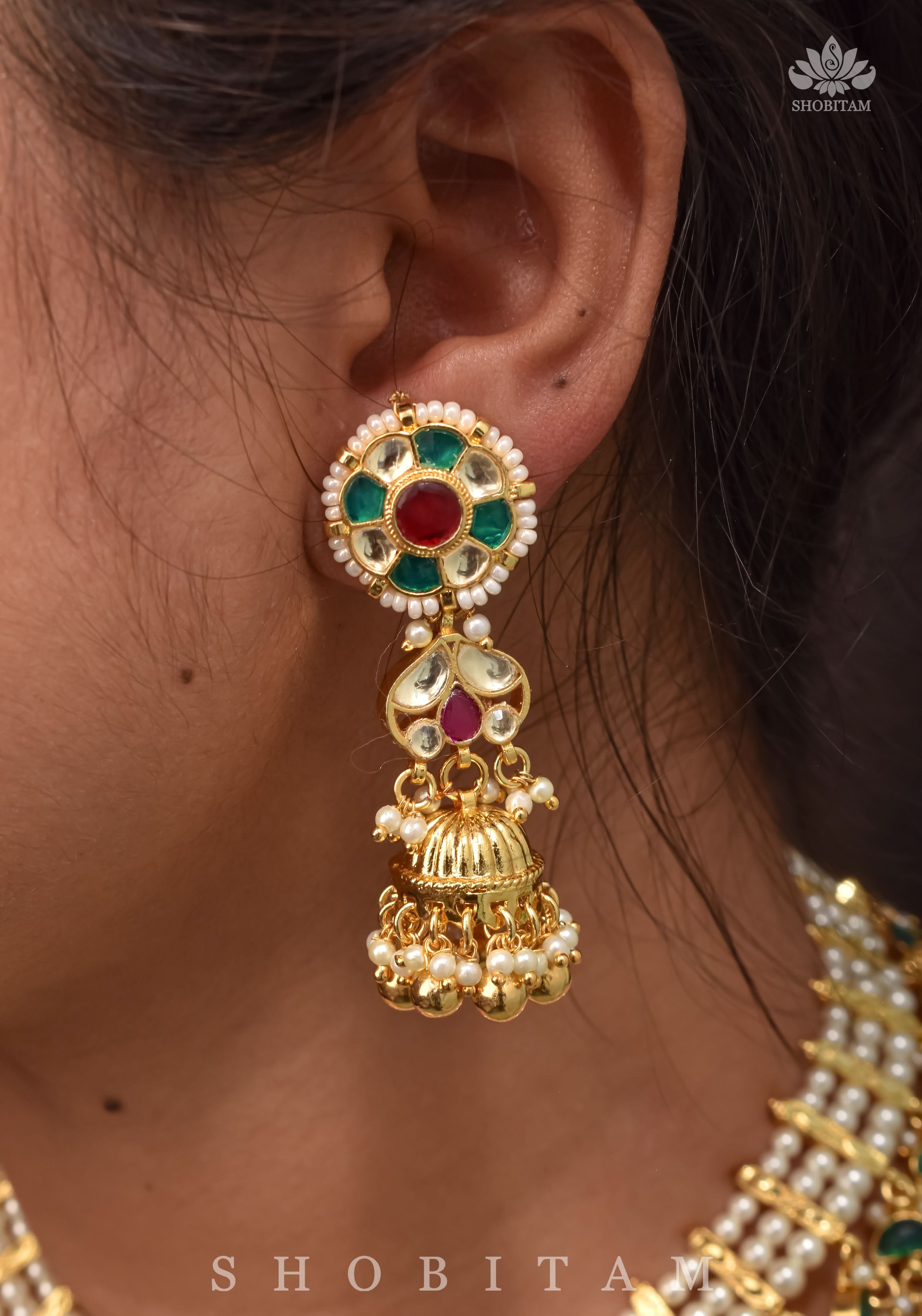 Beautiful Ahmedabadi Kundan Jadau Gold design necklace set | Shobitam Jewelry