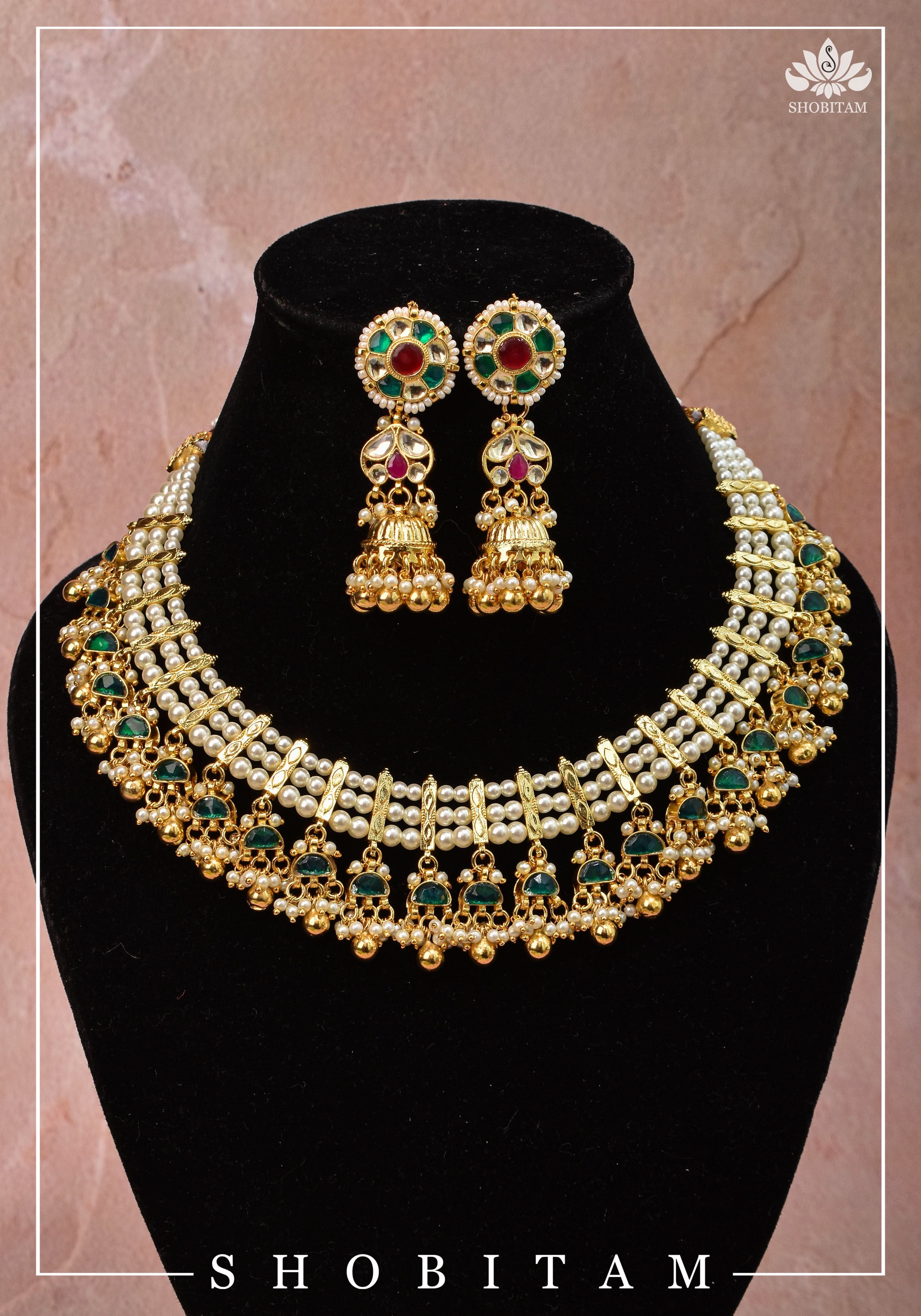 Beautiful Ahmedabadi Kundan Jadau Gold design necklace set | Shobitam Jewelry