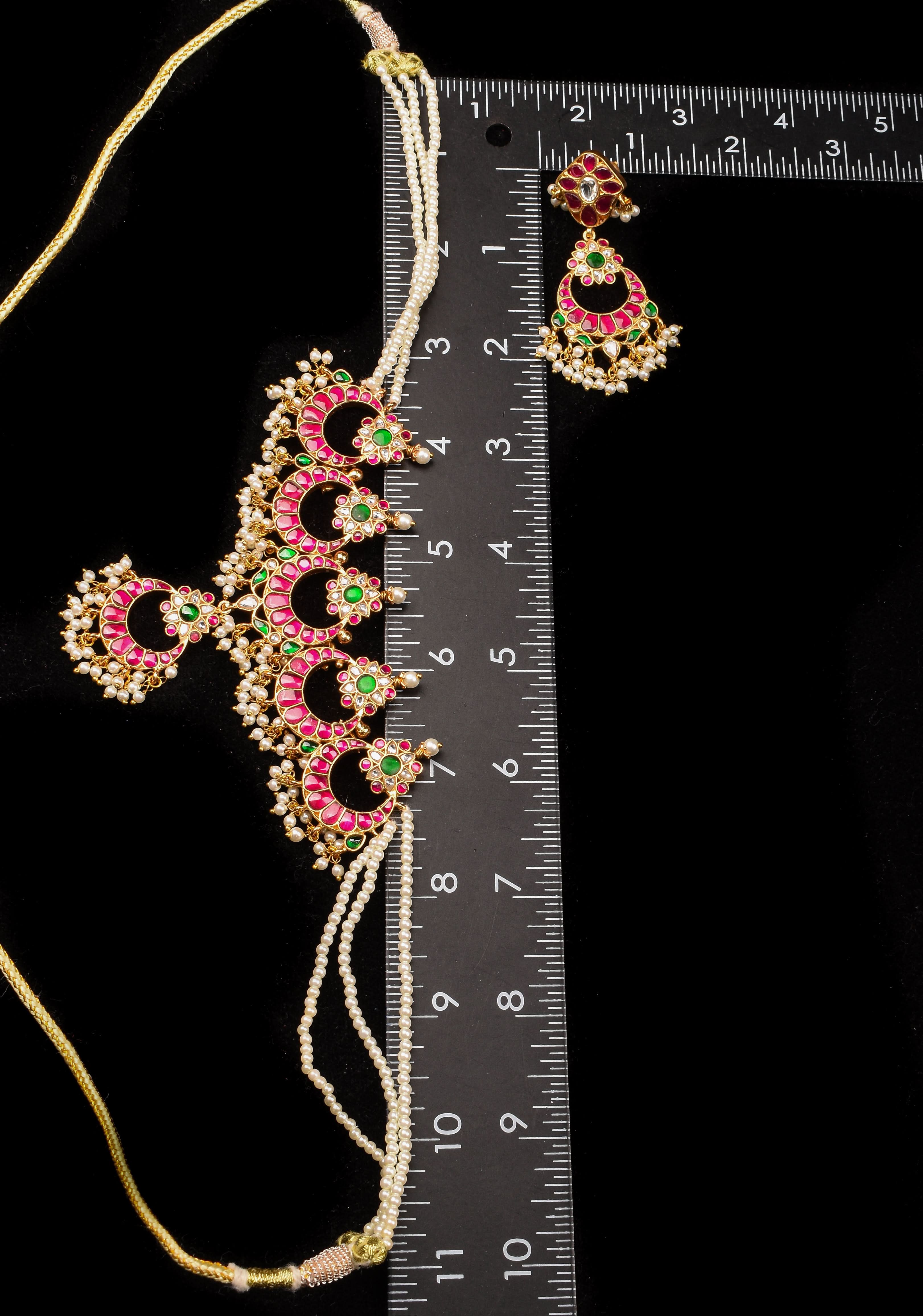 Ahmedabadi kundan Chand Jadau Necklace and Earrings Set | SHOBITAM
