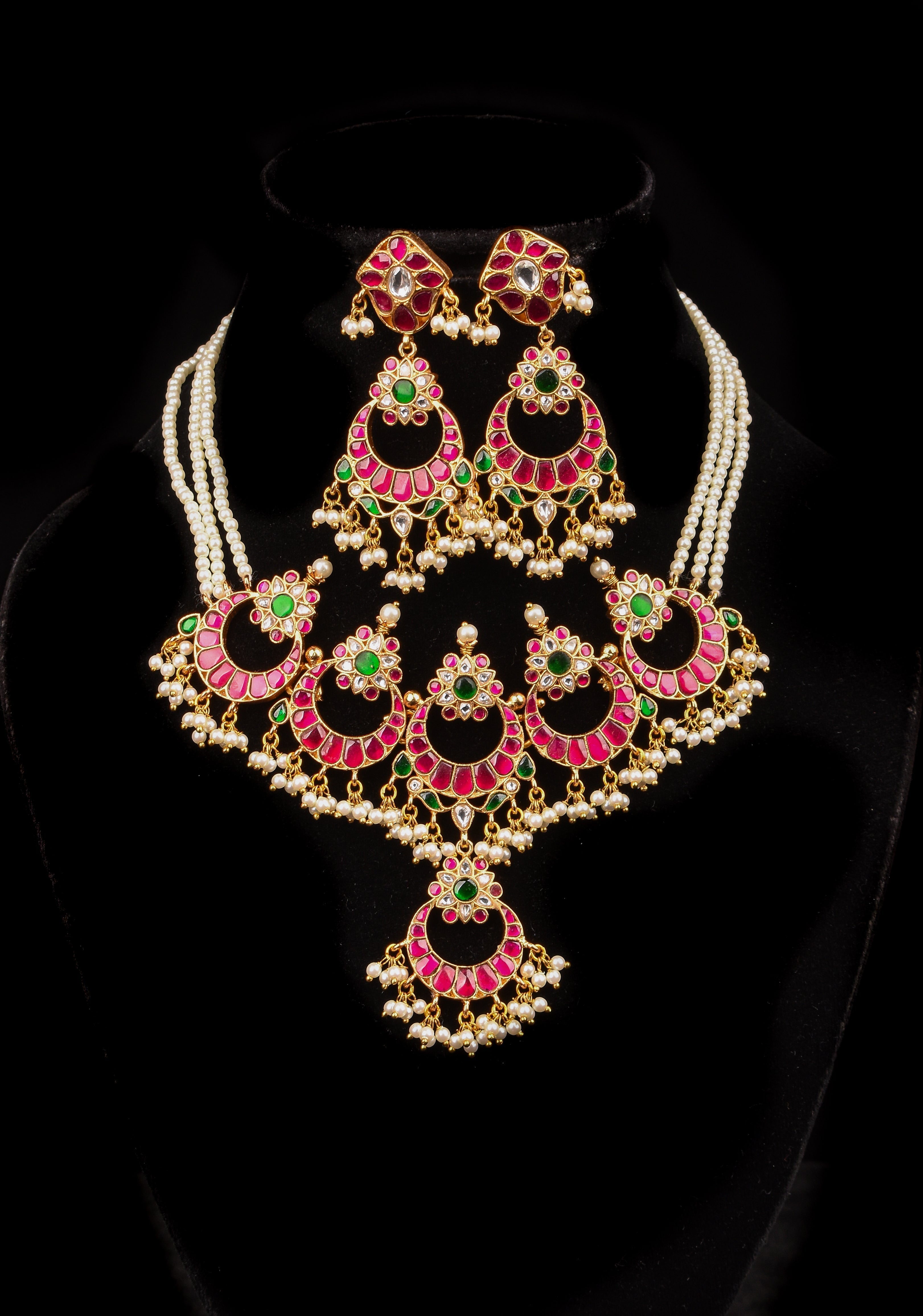 Ahmedabadi kundan Chand Jadau Necklace and Earrings Set | SHOBITAM