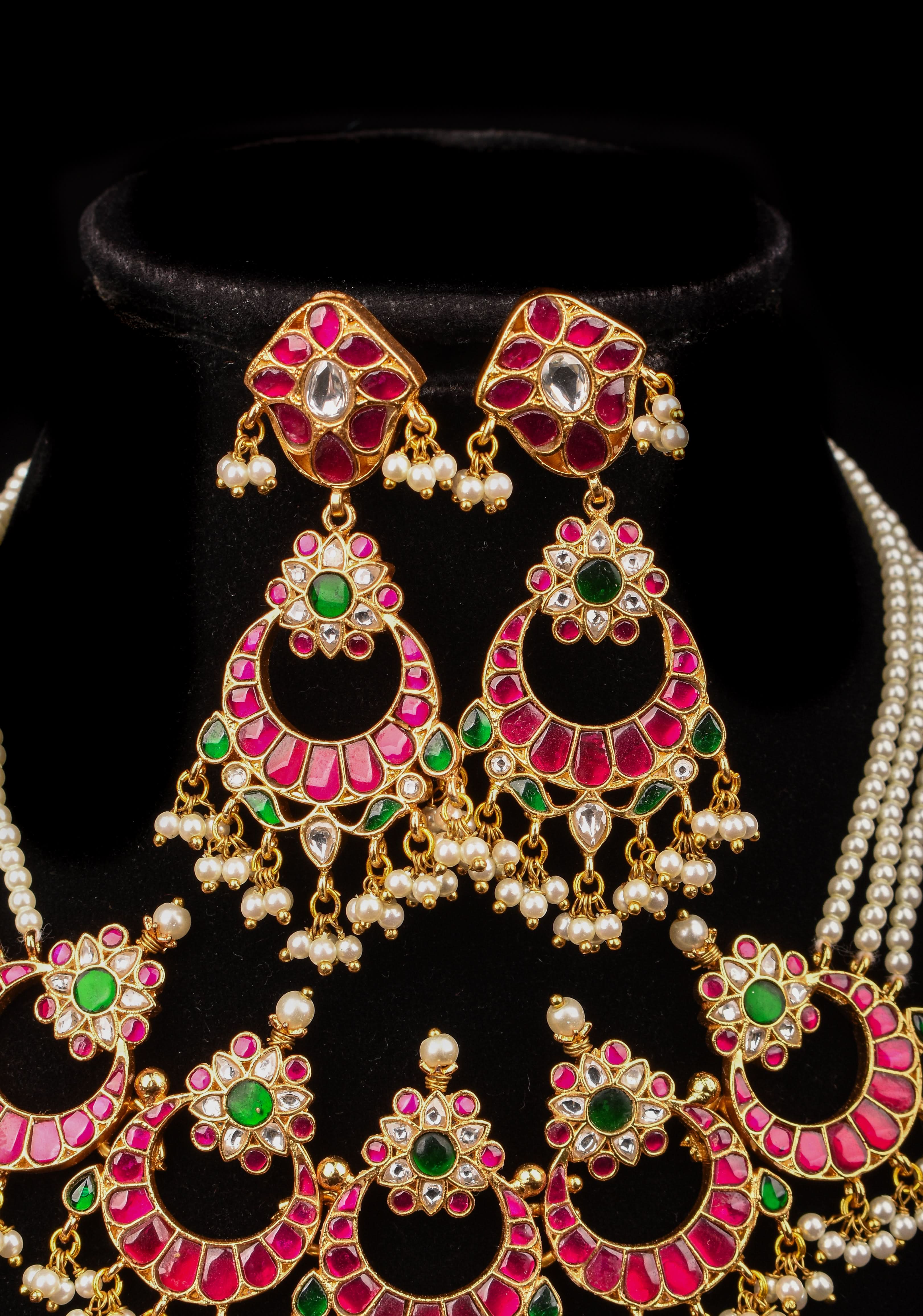 Ahmedabadi kundan Chand Jadau Necklace and Earrings Set | SHOBITAM