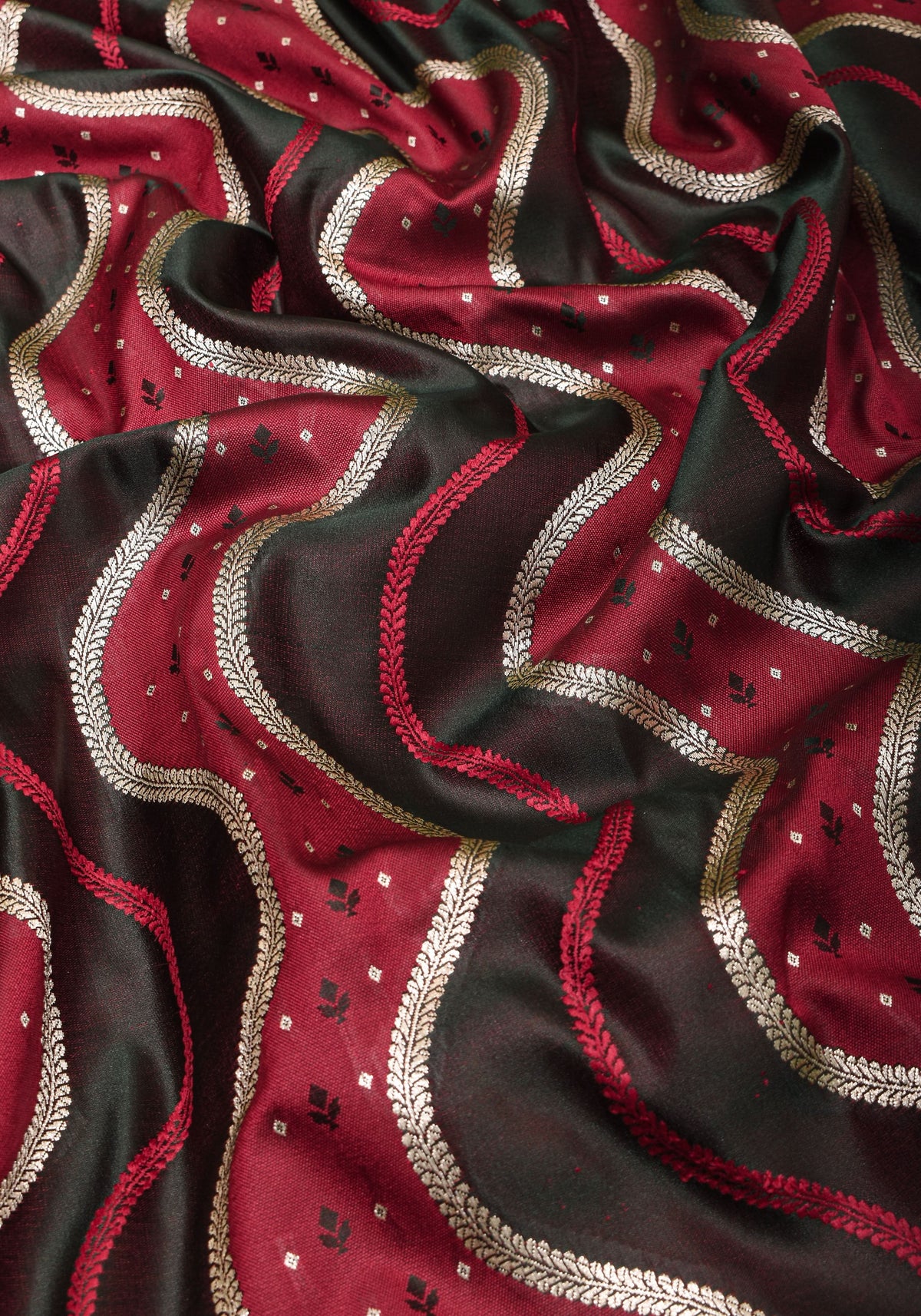 Maroon tone Exquisite Meenakari Vertical Wavy curve zari lines Semi Silk Saree and zari border | SHOBITAM