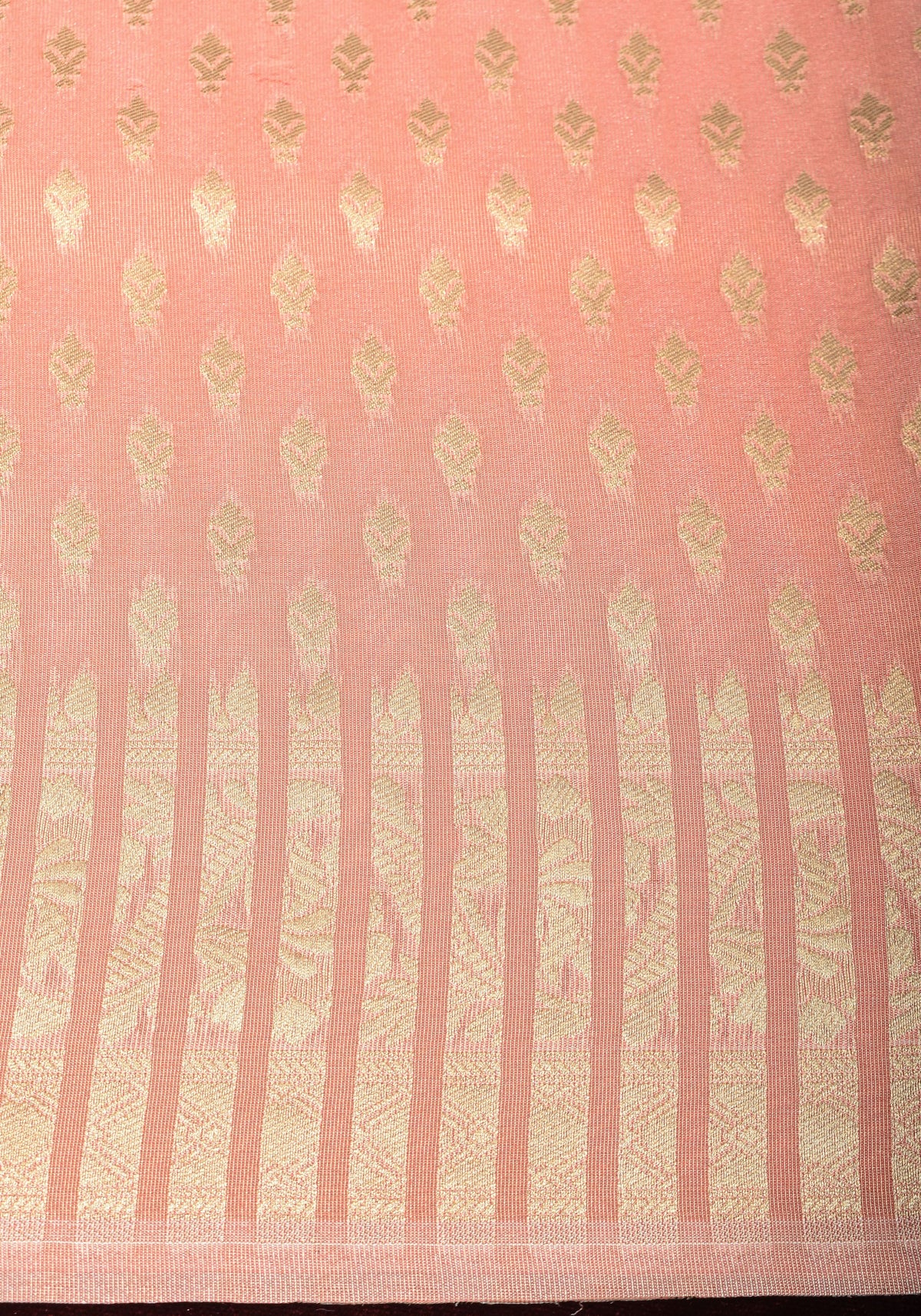 Blush Peach Tissue Semi silk saree with leheria Zari Floral vine pattern | SHOBITAM