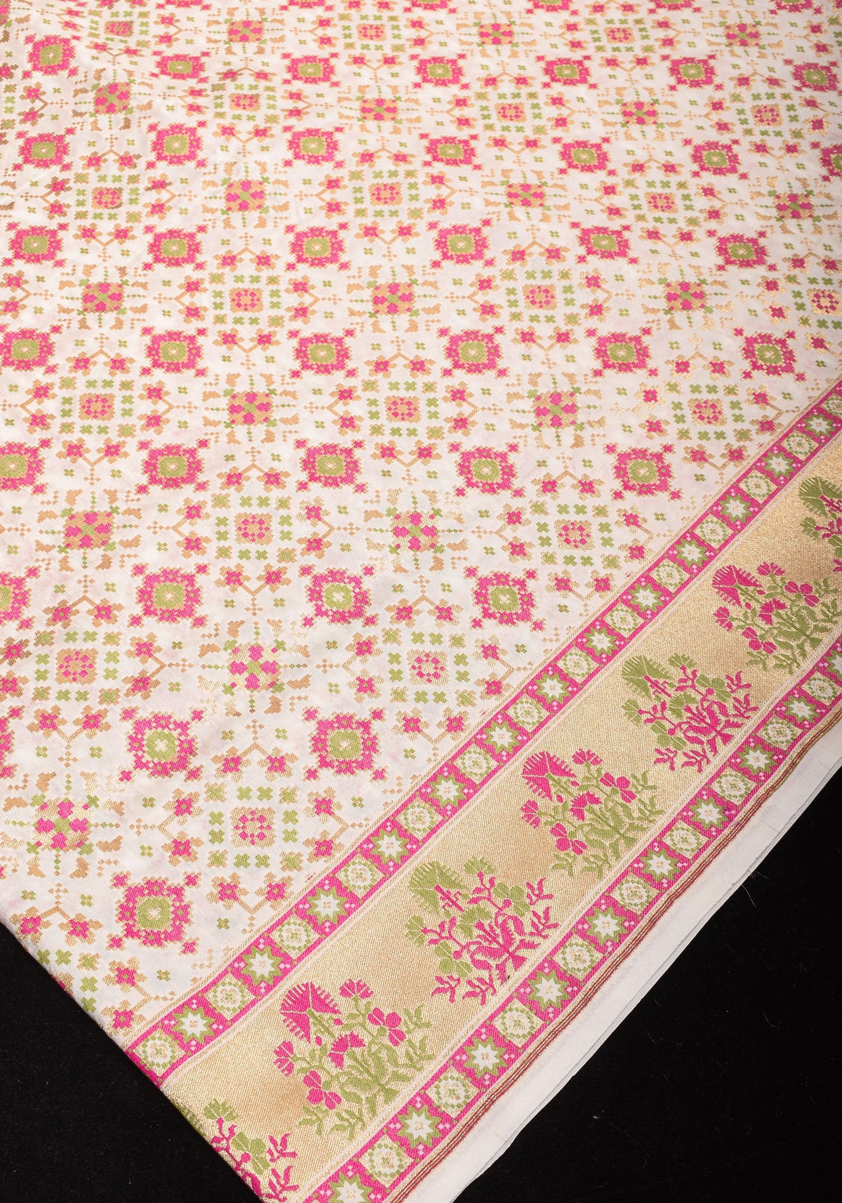 Exquisite Off White Semi Silk Saree with Patola  Meenakari Jaal and Zari Borders | SHOBITAM