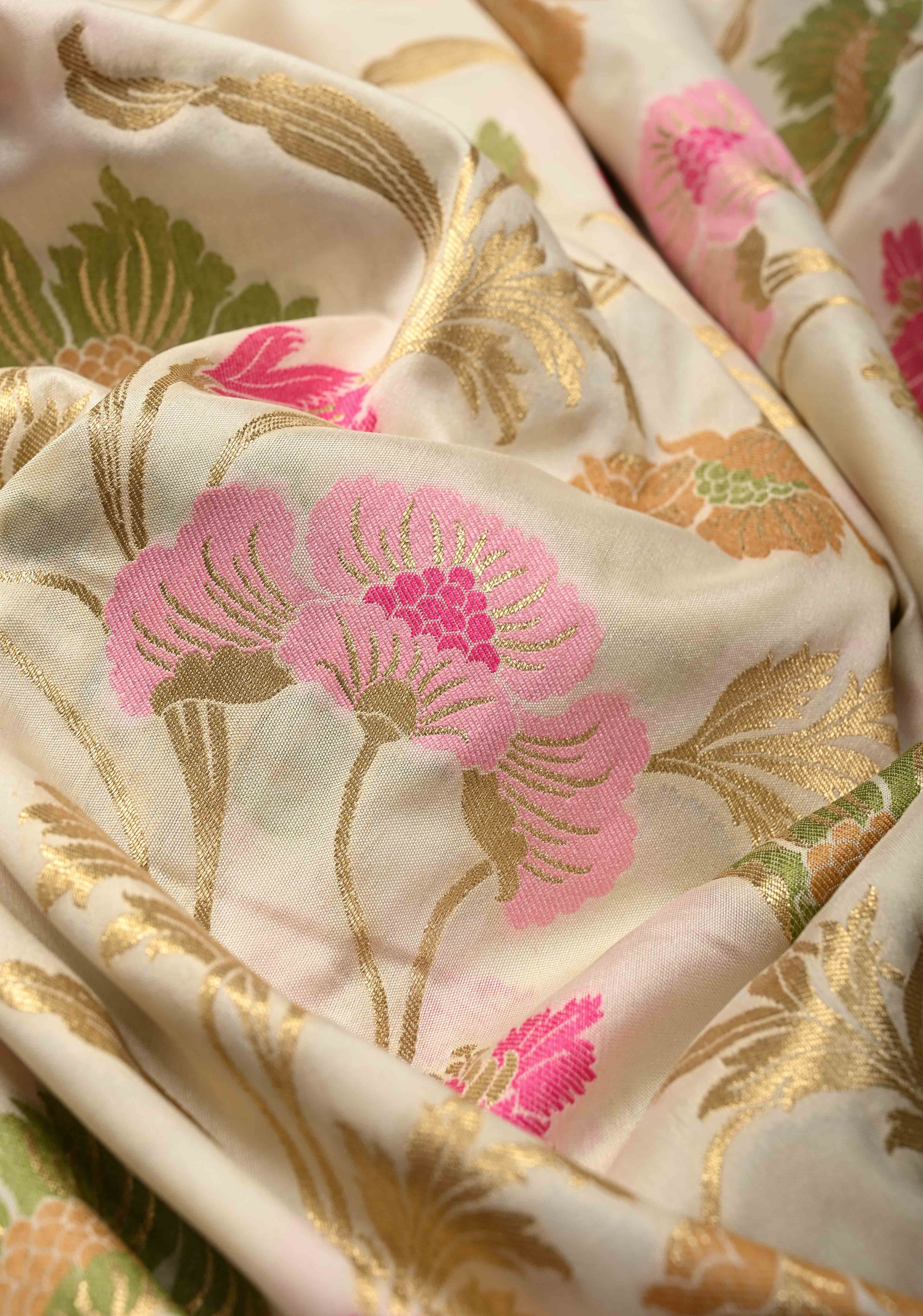 Semi Silk Saree with Meenakari Floral Jaal and Zari