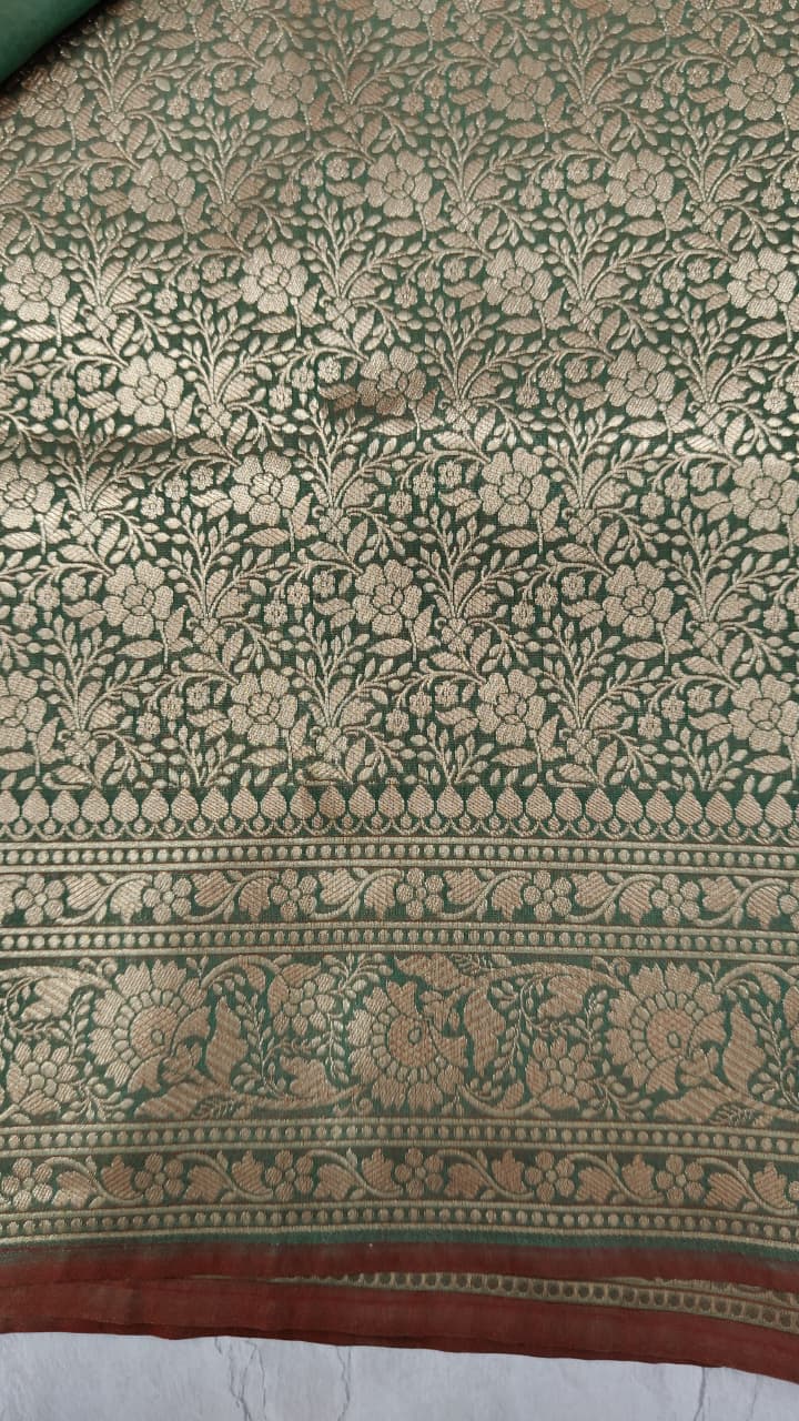 Multicolor Semi Silk Saree with Stripes Pattern-Zari Buttis and Zari Border | Shobitam