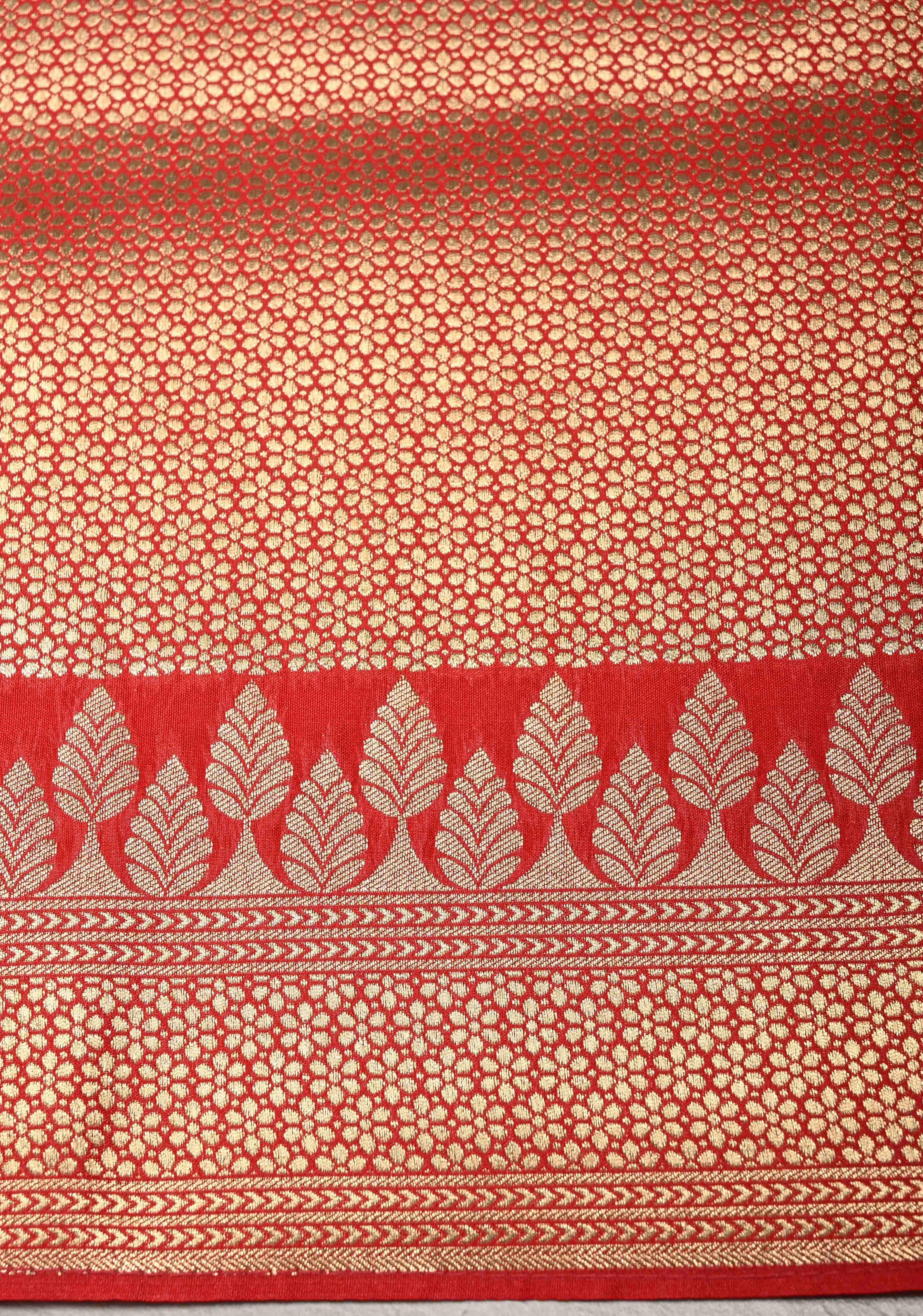 Red Semi Silk Saree with Meenakari Floral Jaal and Zari Border | Shobitam
