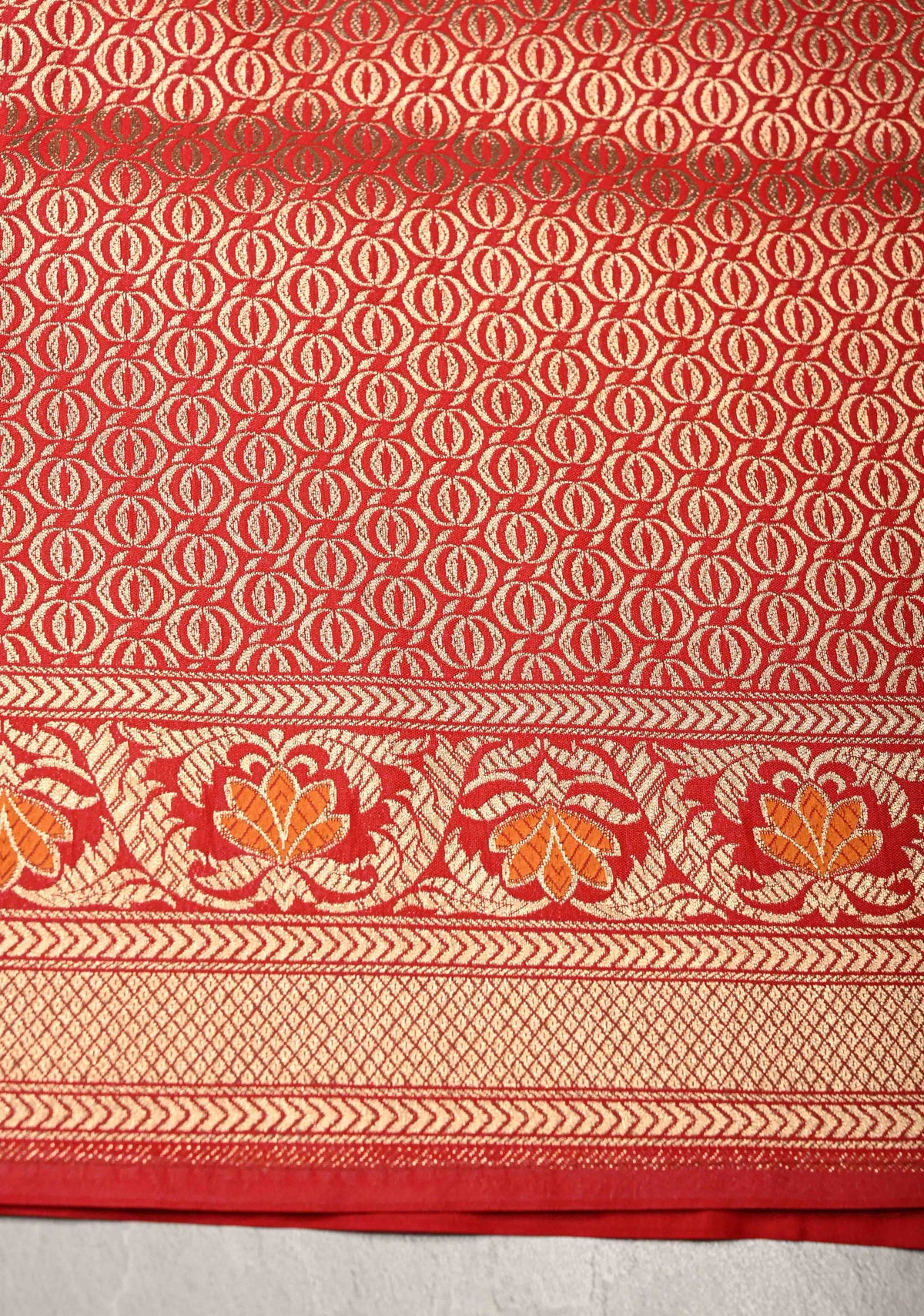 Red-Pink Rangkaat Style on Semi Silk Saree with Meenakari Diagonal Stripes and Zari Border | SHOBITAM