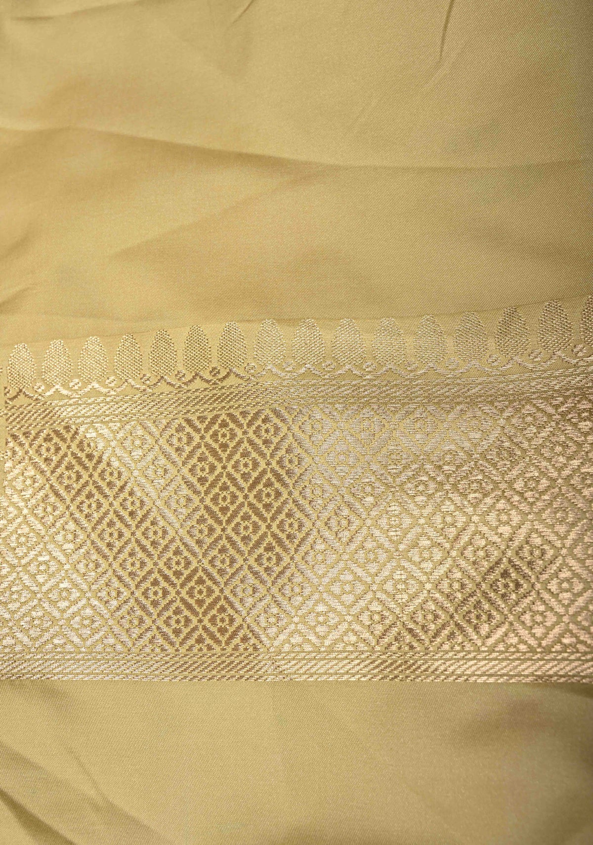 Cream Meenakari Detailing on Banarasi Semi Mashru Silk Saree With Floral Brocade and Zari Border | SHOBITAM