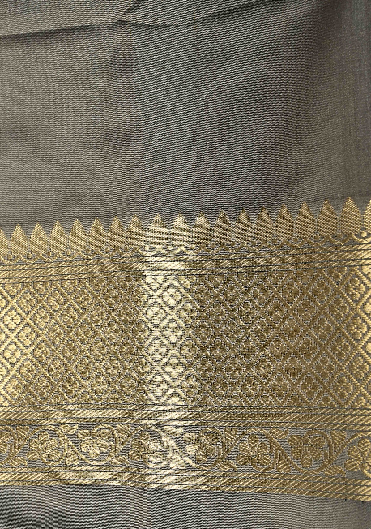 Black-Gray Banarasi Vertical Stripes Semi Mashru Silk Saree with Geometric Brocade and Zari Border | SHOBITAM
