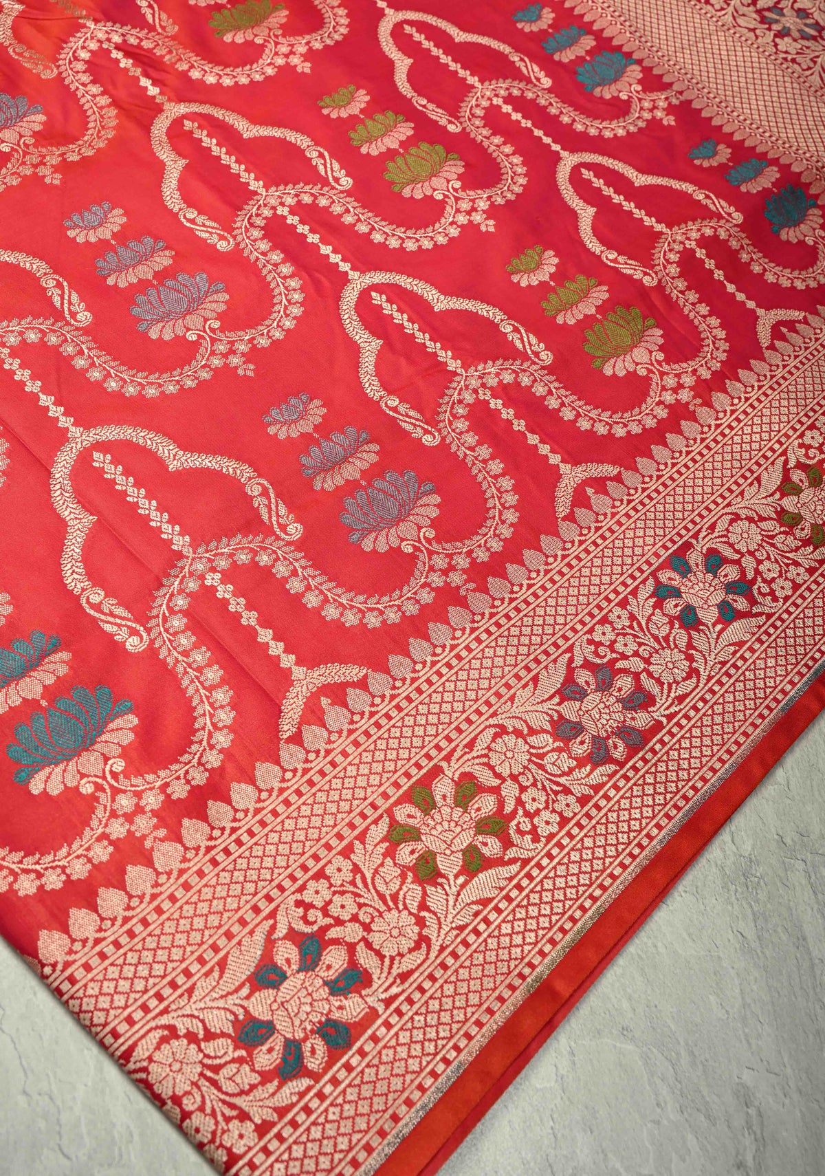 Pink Orange  Dual Tone Meenakari Detailing on Banarasi Semi Mashru Silk Saree With Floral jaal Brocade and Zari Border | SHOBITAM