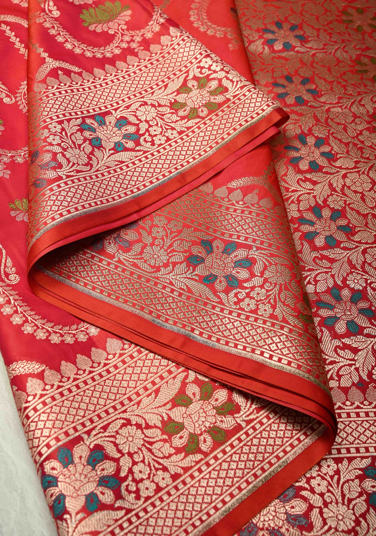 Pink Orange  Dual Tone Meenakari Detailing on Banarasi Semi Mashru Silk Saree With Floral jaal Brocade and Zari Border | SHOBITAM