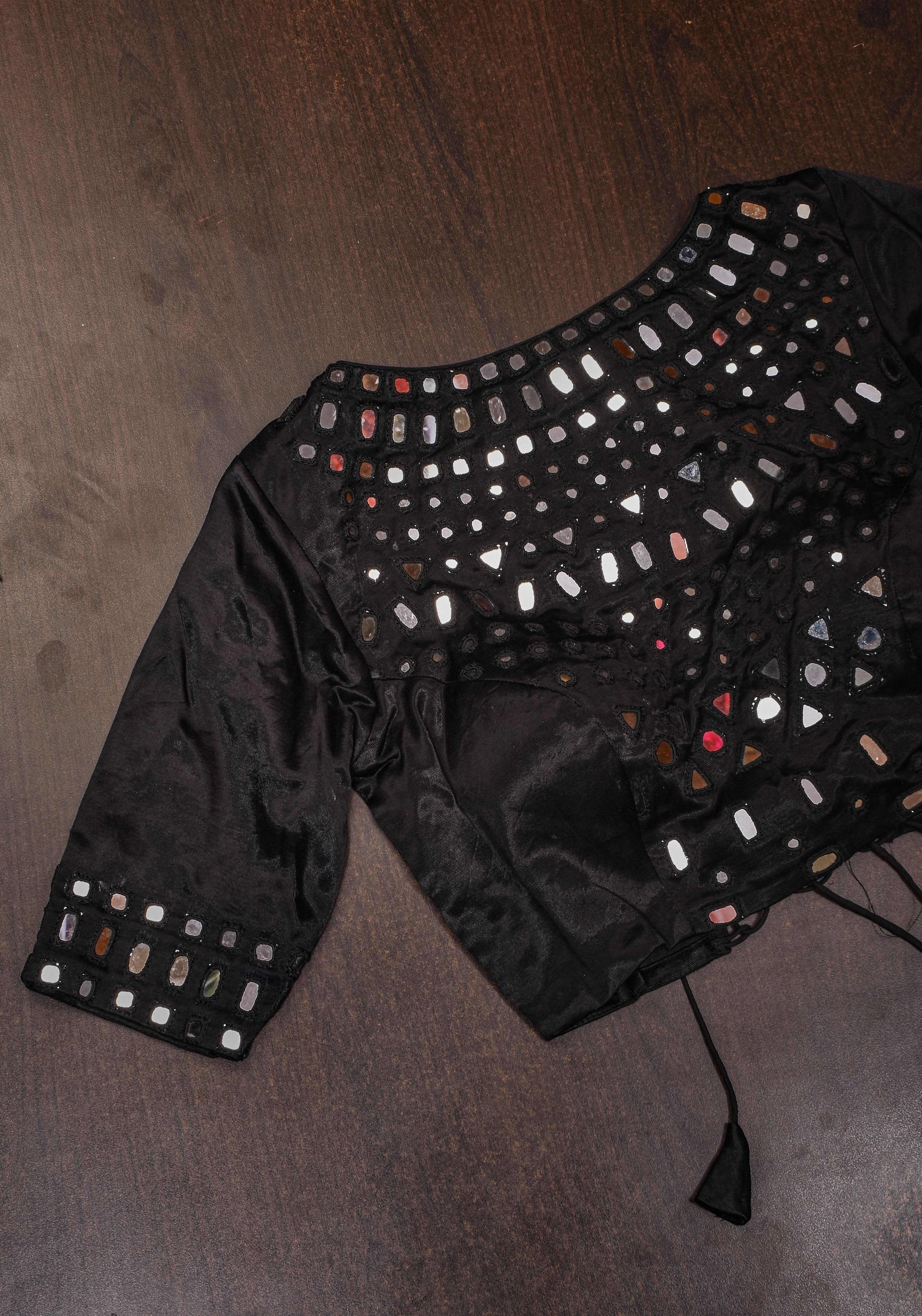 Made To Order: Black Mirror Embroidery blouse, Customizable | Shobitam