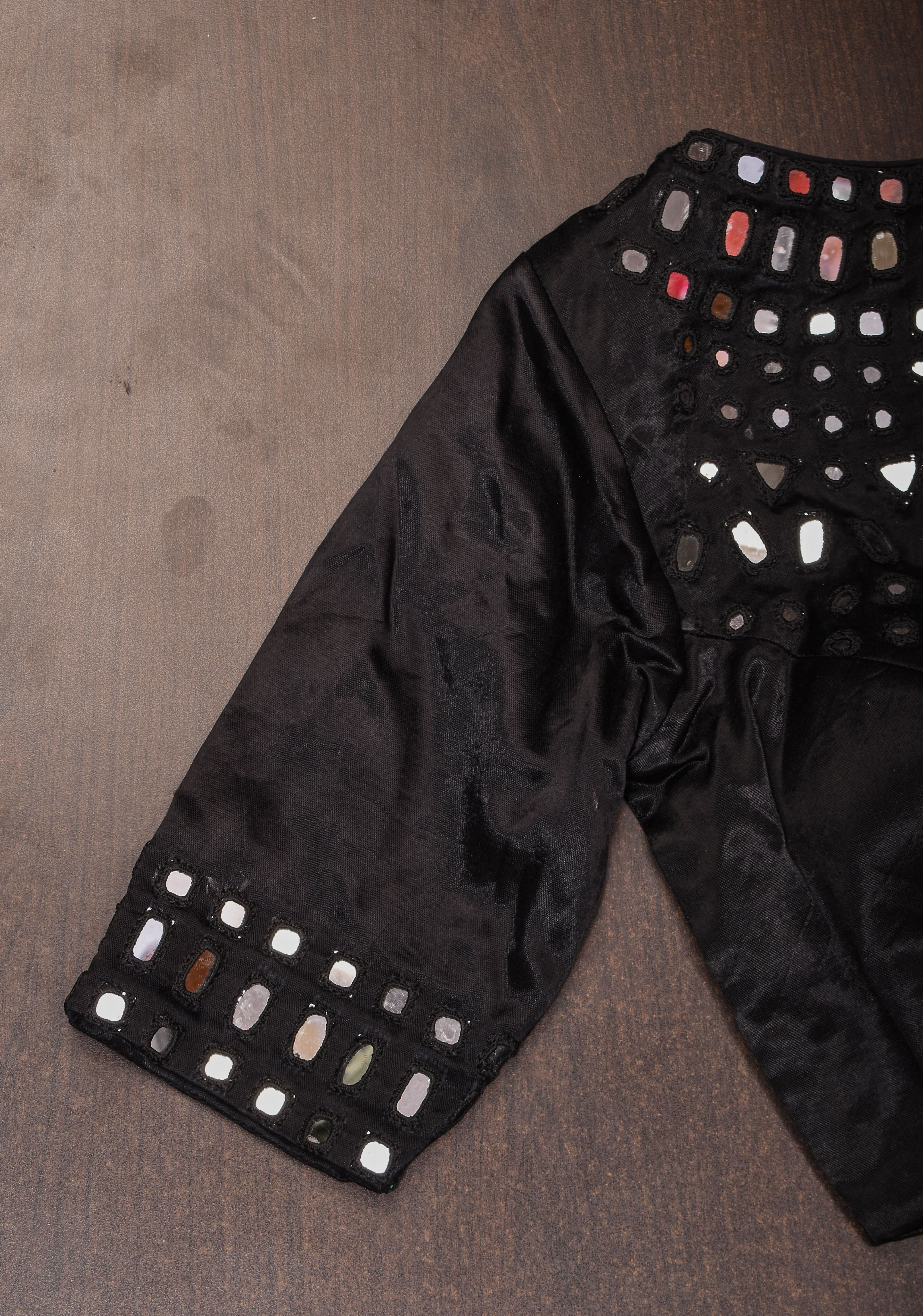 Made To Order: Black Mirror Embroidery blouse, Customizable | Shobitam