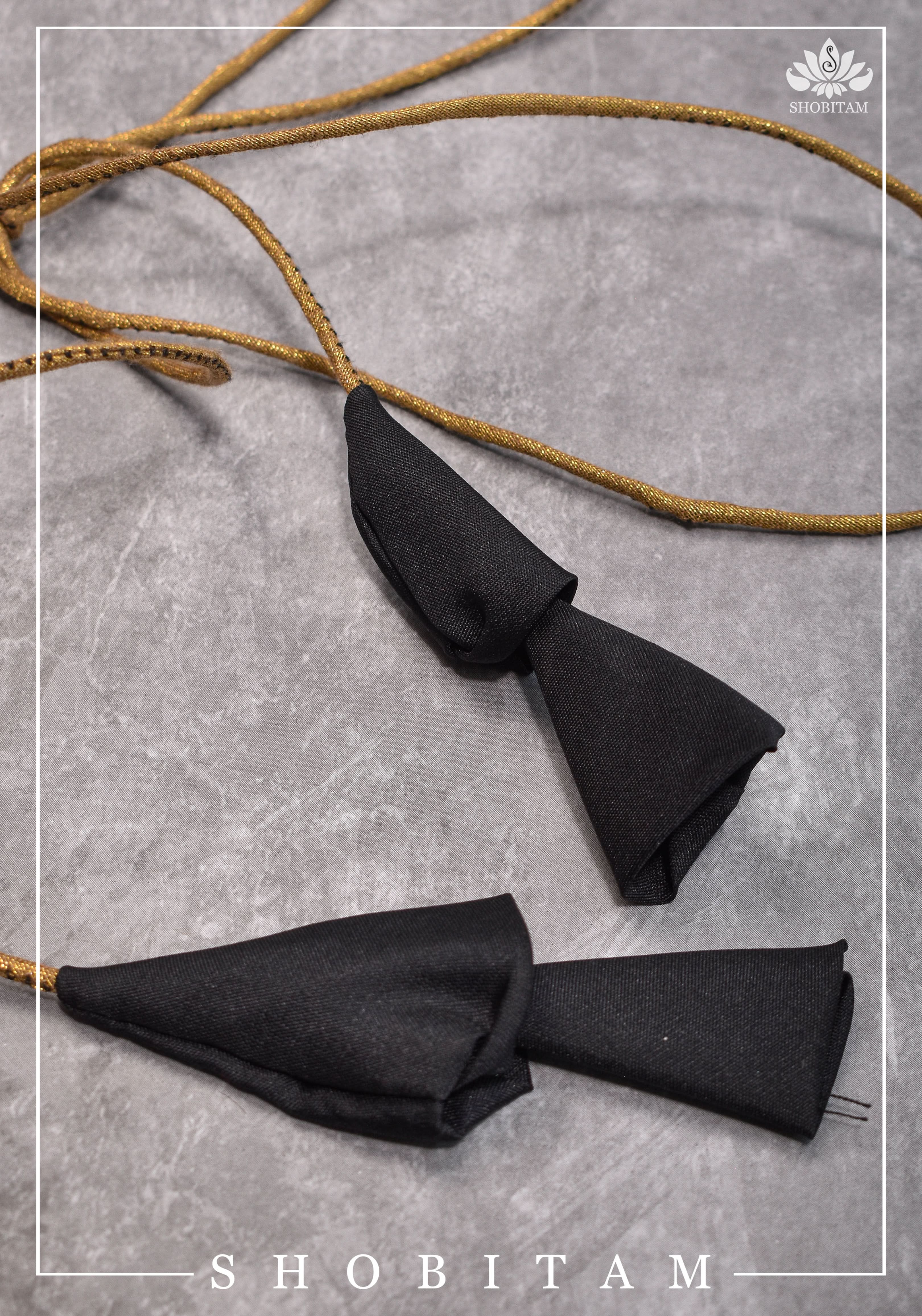 Made to order: Necklace Design Jadau Ornamental Blouse with Georgette Yoke in Black | Shobitam