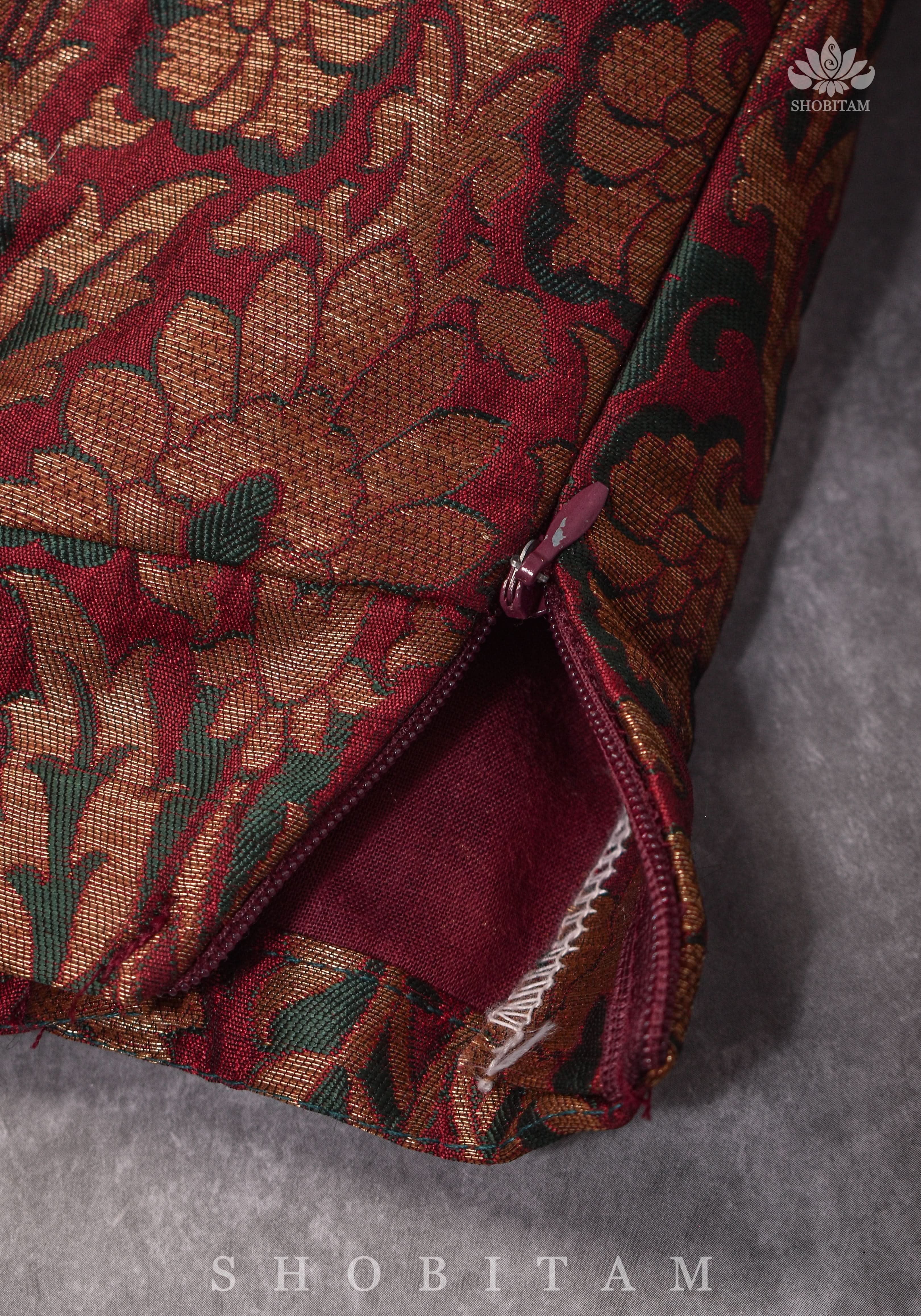 Made to measure:  Meenakari Brocade Blouse net round panel with zardosi work. | Shobitam