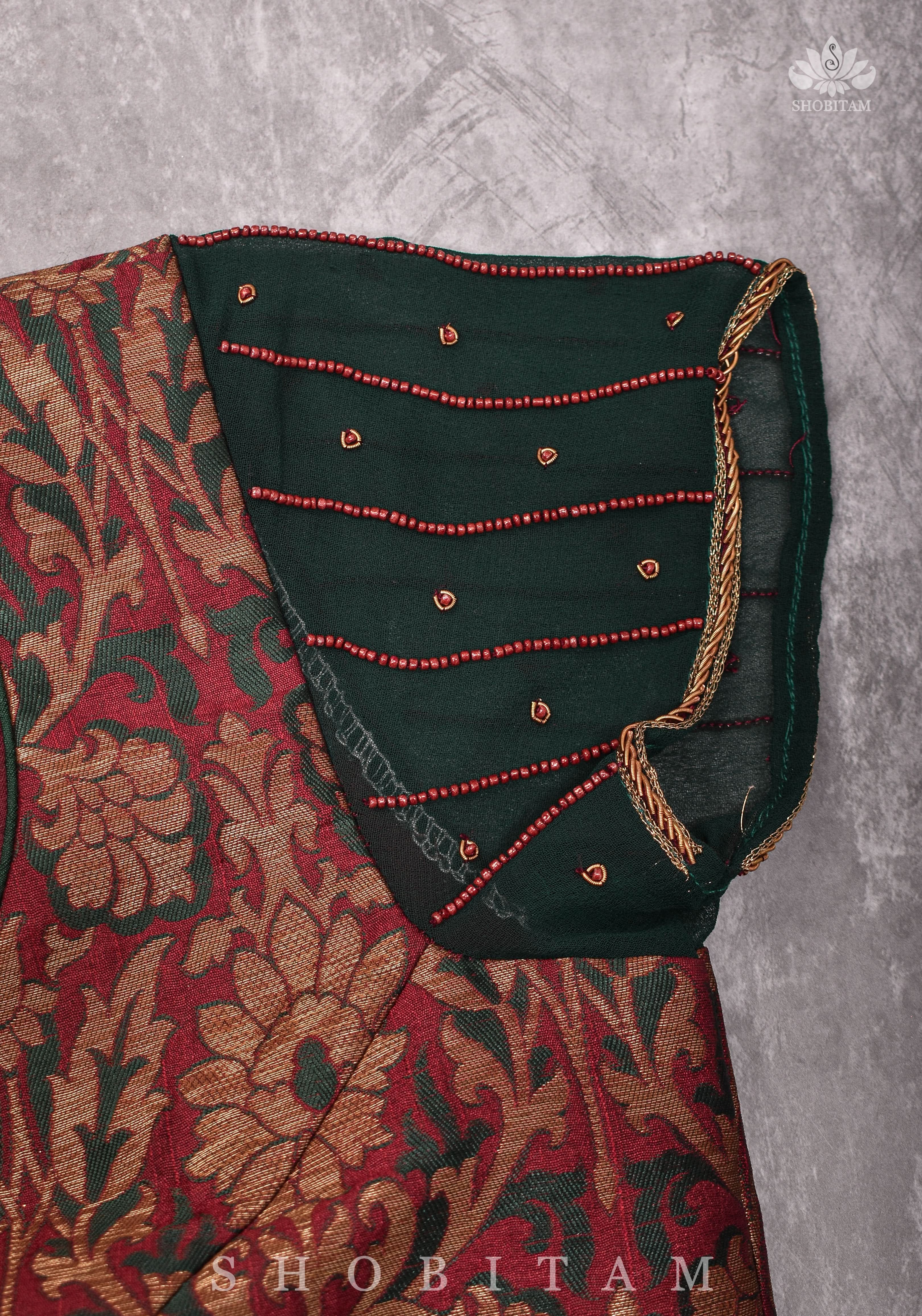 Made to measure:  Meenakari Brocade Blouse net round panel with zardosi work. | Shobitam