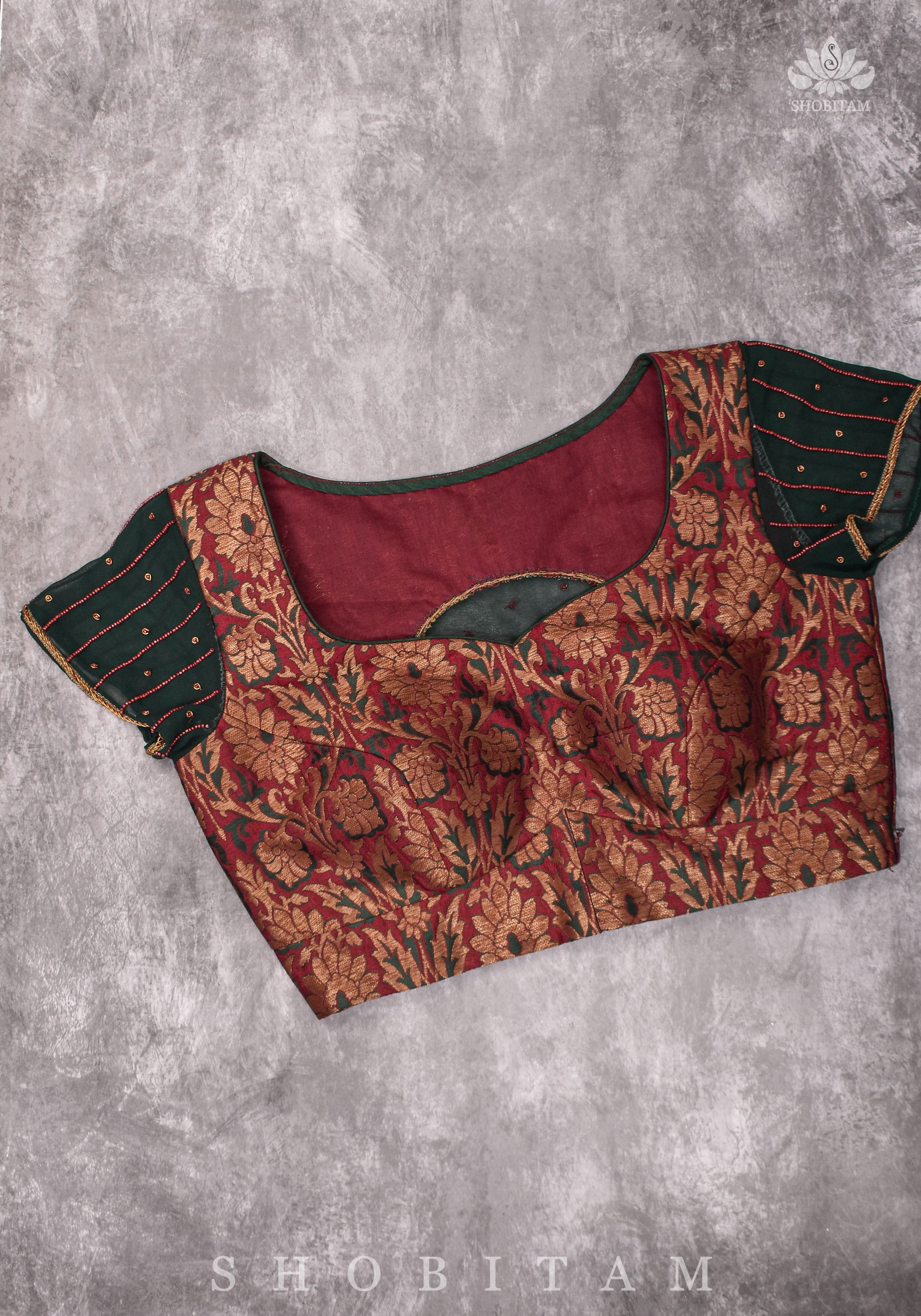 Made to measure:  Meenakari Brocade Blouse net round panel with zardosi work. | Shobitam