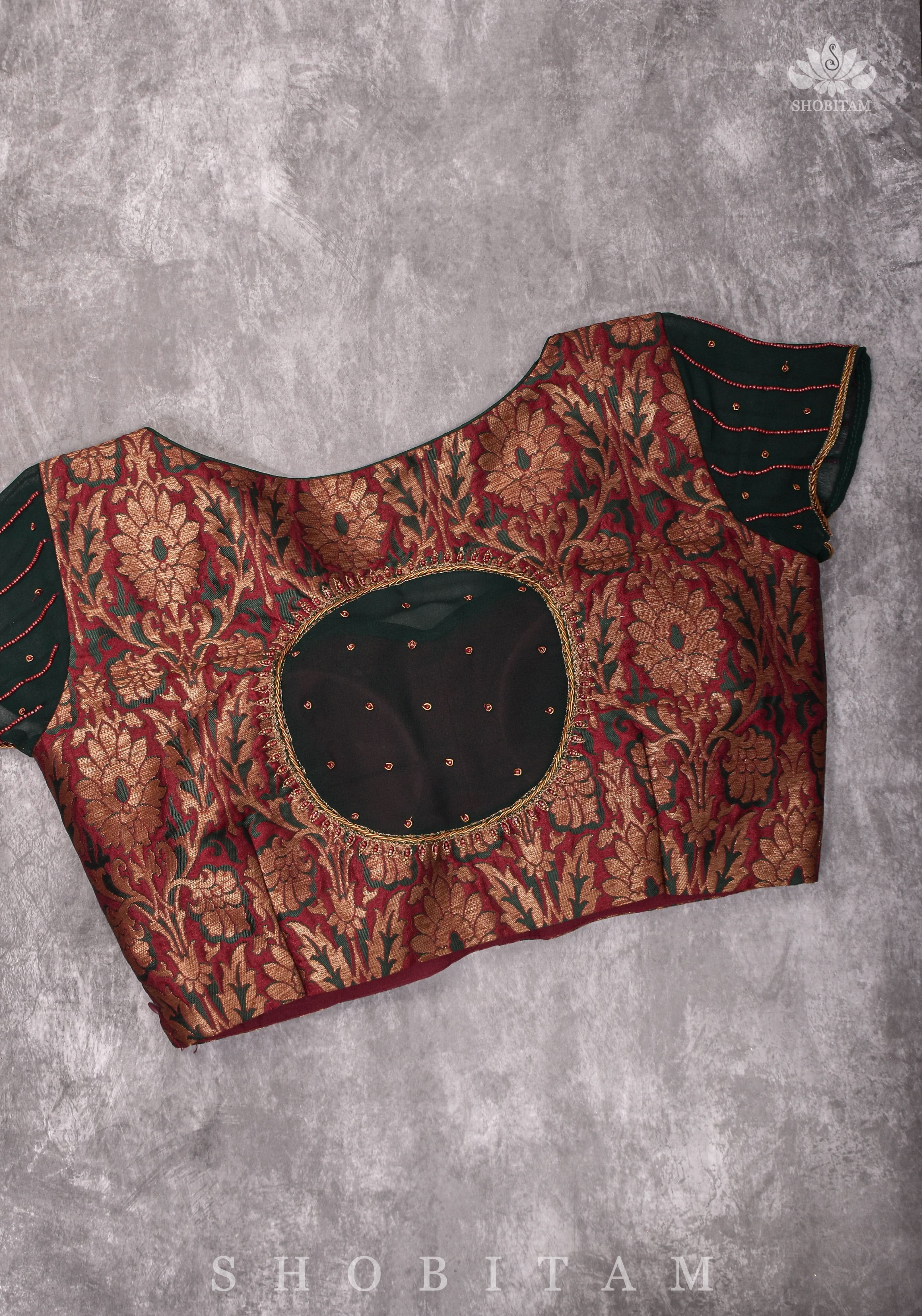 Made to measure:  Meenakari Brocade Blouse net round panel with zardosi work. | Shobitam