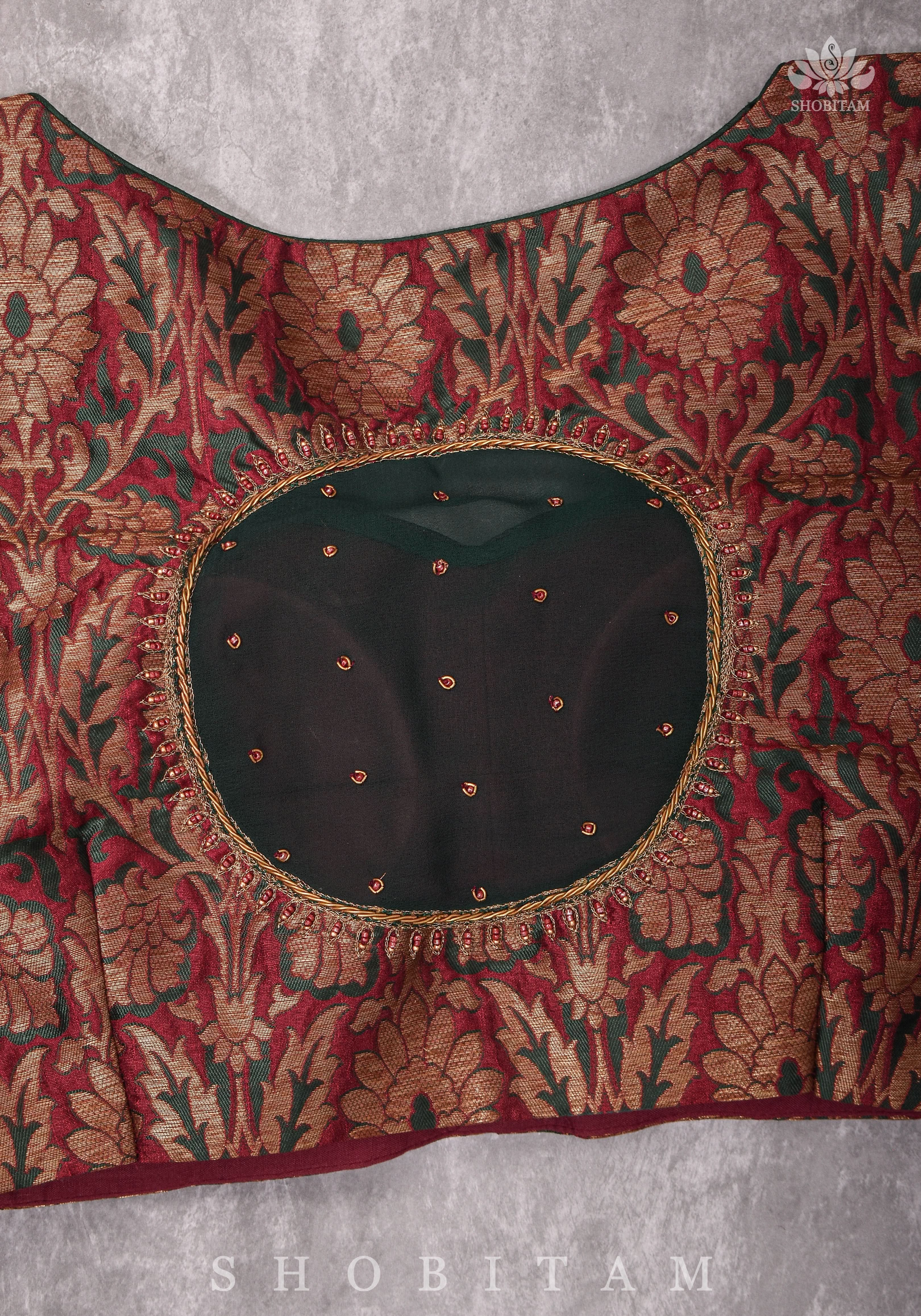 Made to measure:  Meenakari Brocade Blouse net round panel with zardosi work. | Shobitam