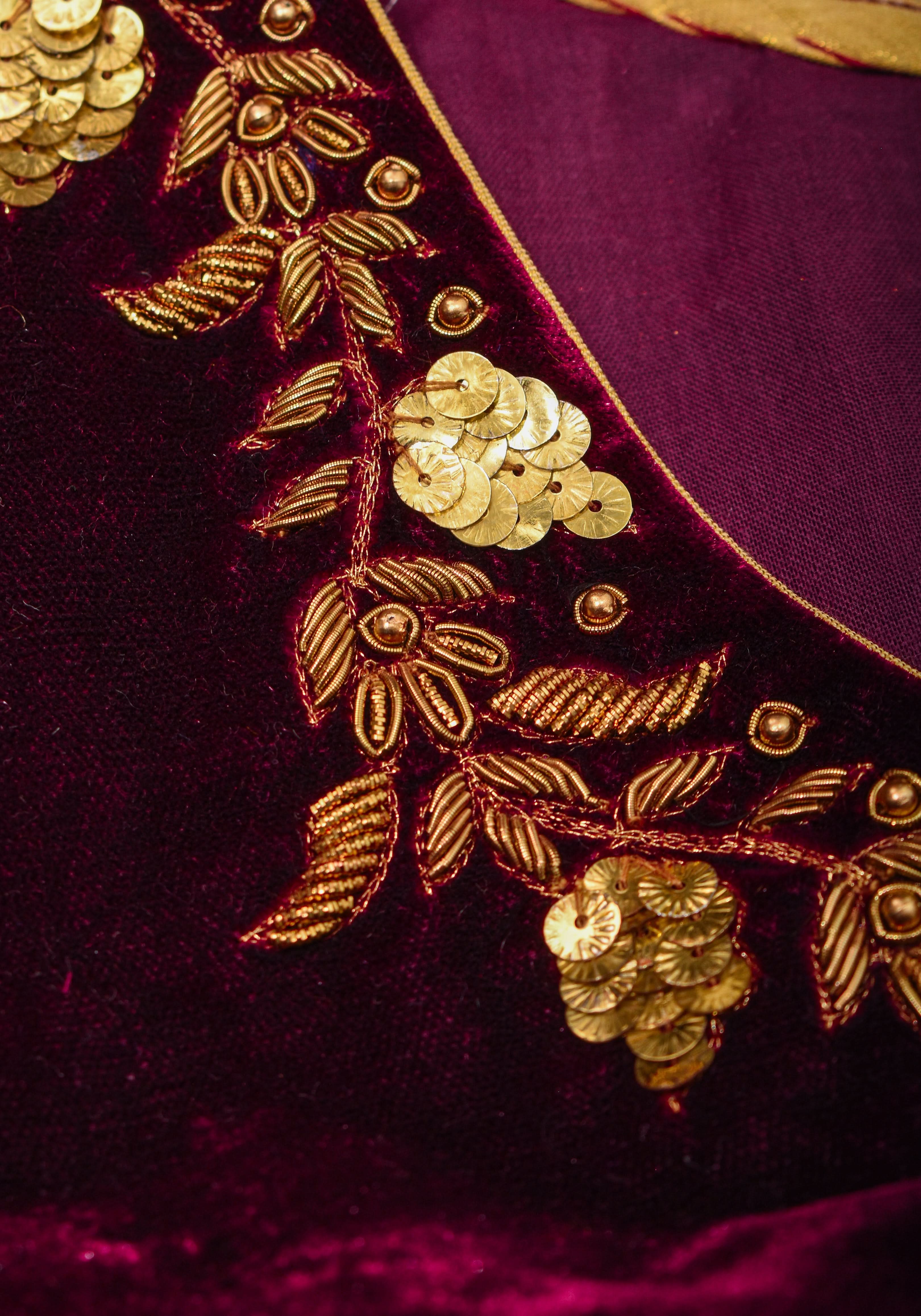 Velvet Blouse in Maroon with Zardosi and Sequin Work | Made to Order | Shobitam