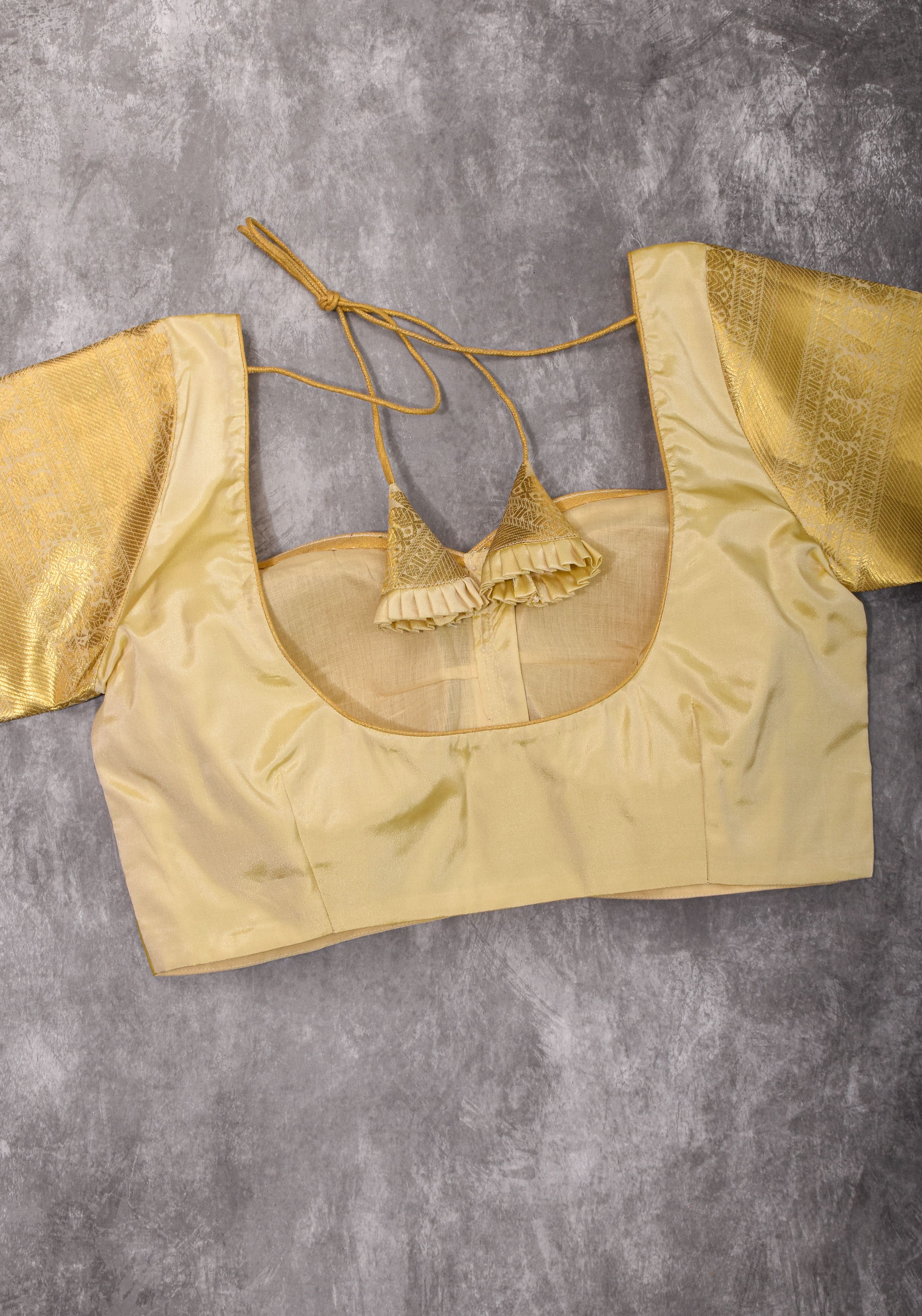 16" Zari Sleeves Kanjivaram  Silk Blouse in Off White | Made to Order | Shobitam