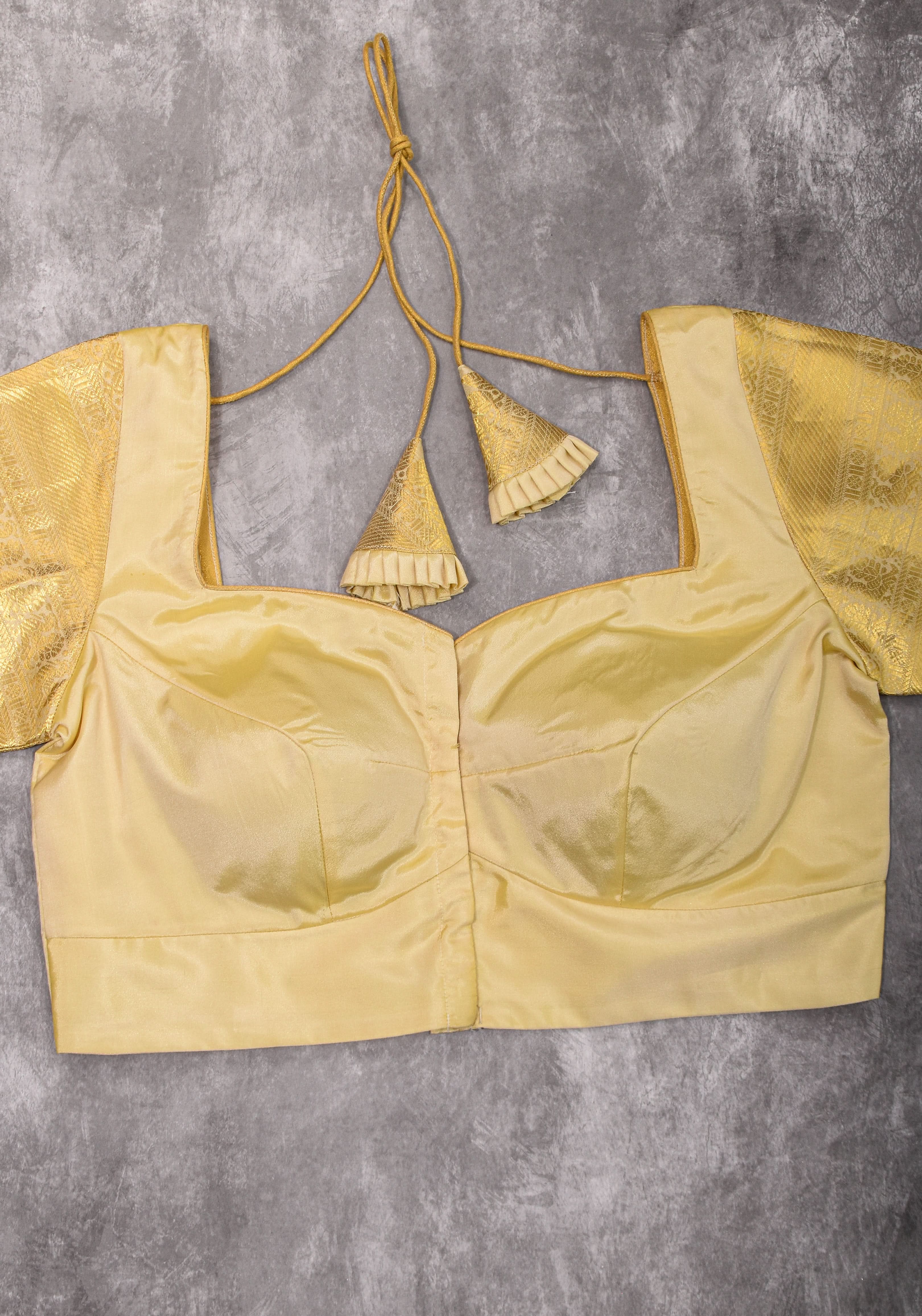 16" Zari Sleeves Kanjivaram  Silk Blouse in Off White | Made to Order | Shobitam