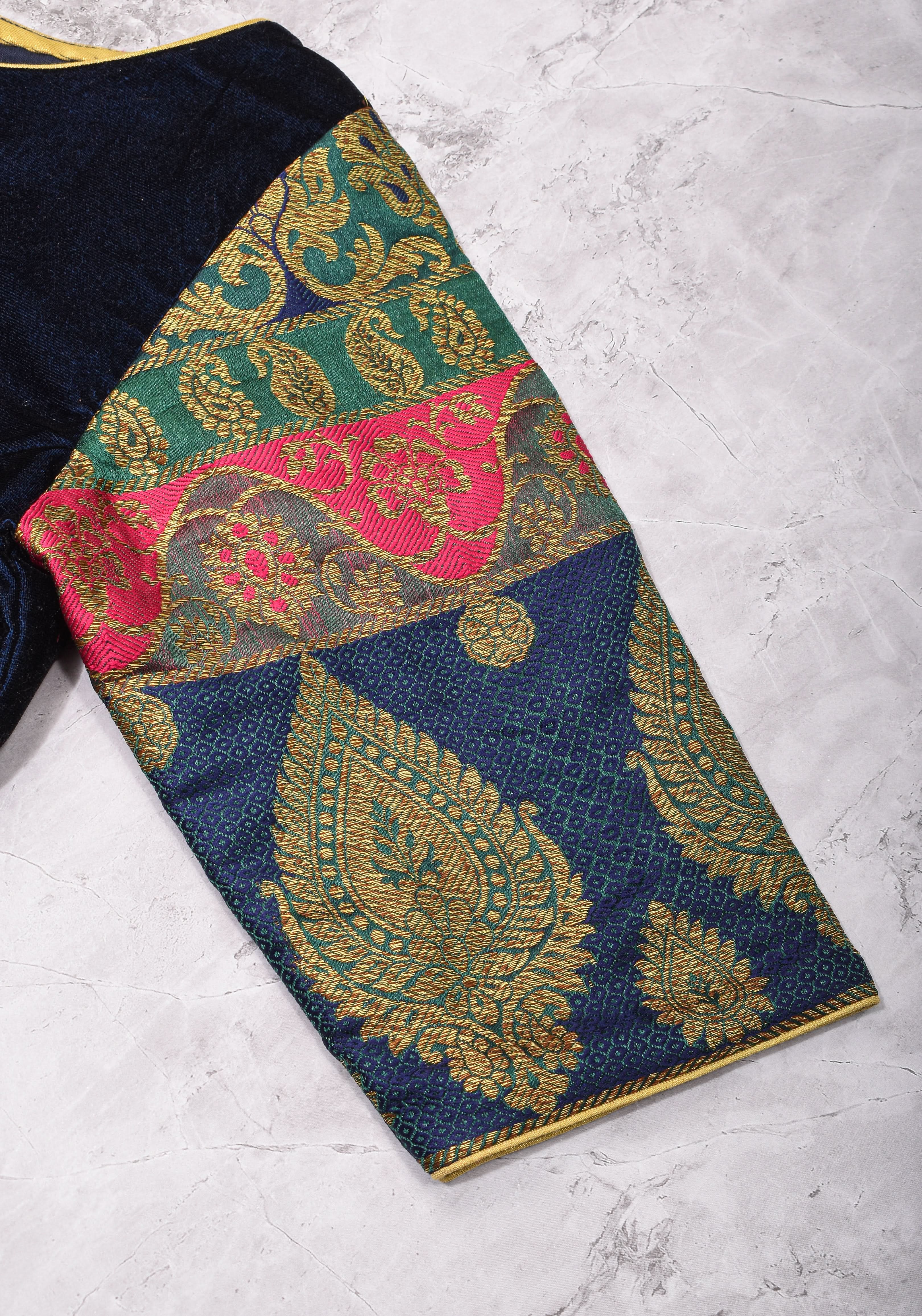 Size 32 : Regal Velvet and Banarasi multihue Sleeves Blouse | Shobitam