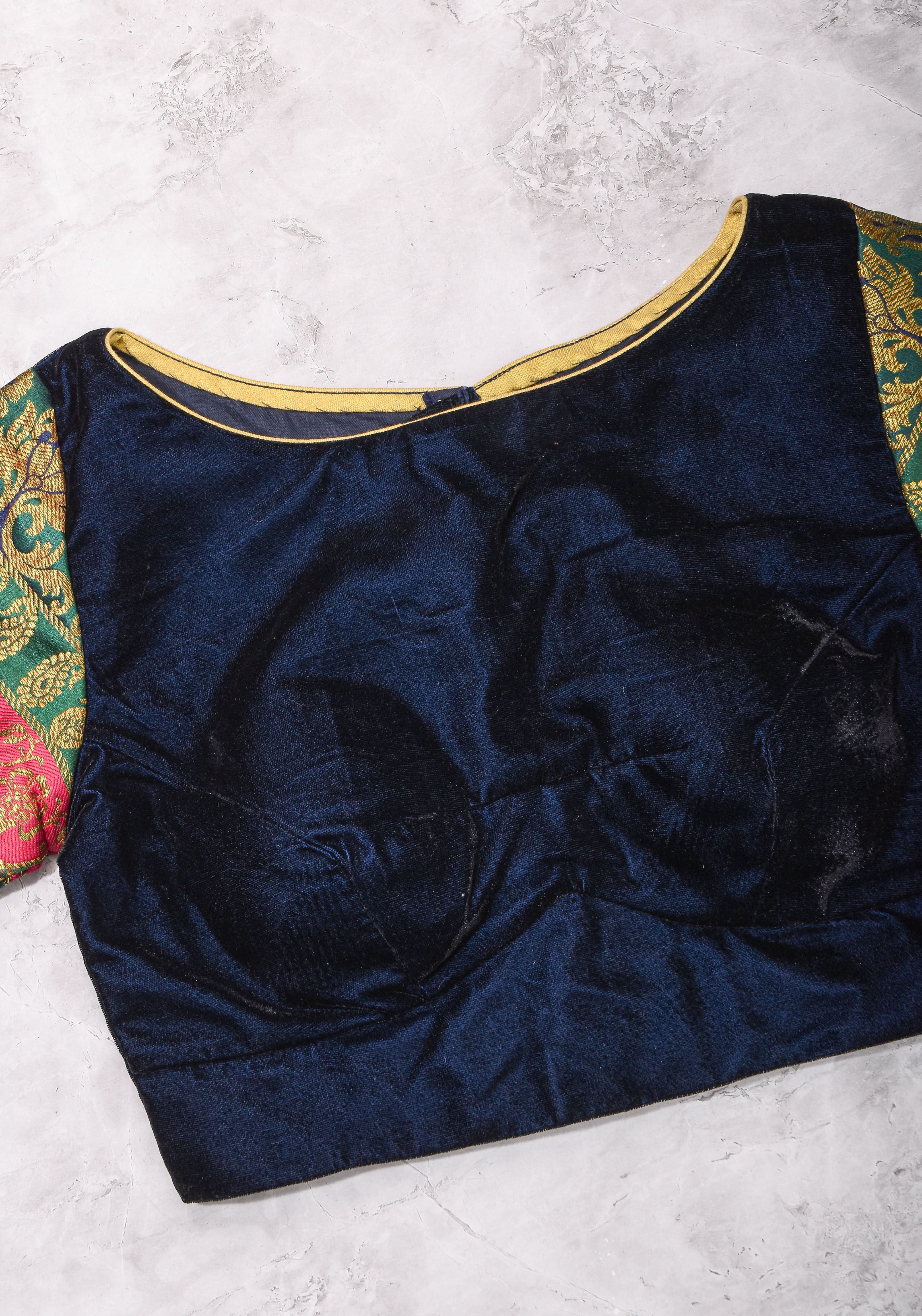 Size 32 : Regal Velvet and Banarasi multihue Sleeves Blouse | Shobitam